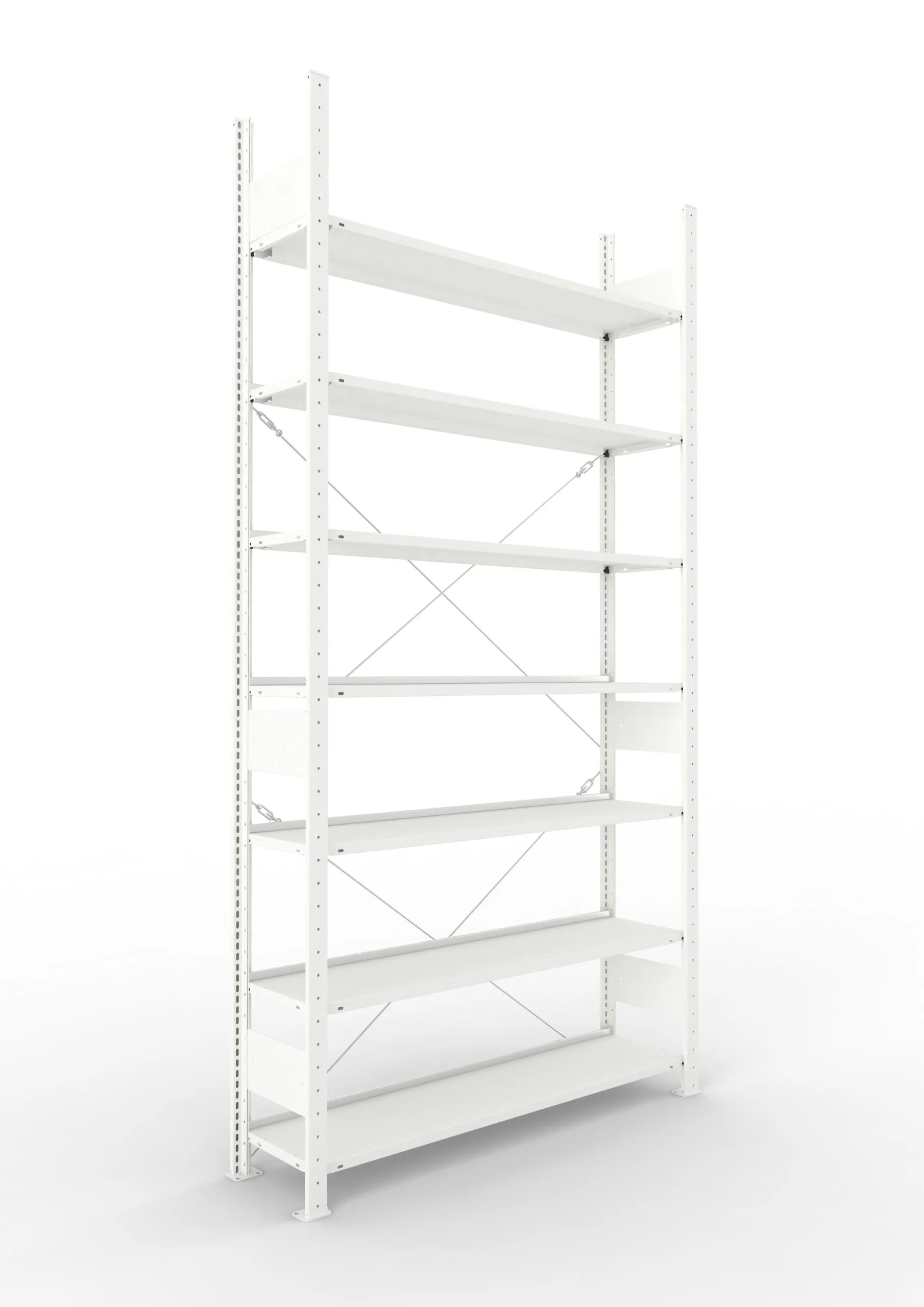 Meta Aktenregal Stecksystem CLIP mit vorgefertigten Rahmen | Grundregal | HxBxT 250x125x30cm | 7 Ebenen | Fachlast 80kg | Einseitig nutzbar | Lichtgrau