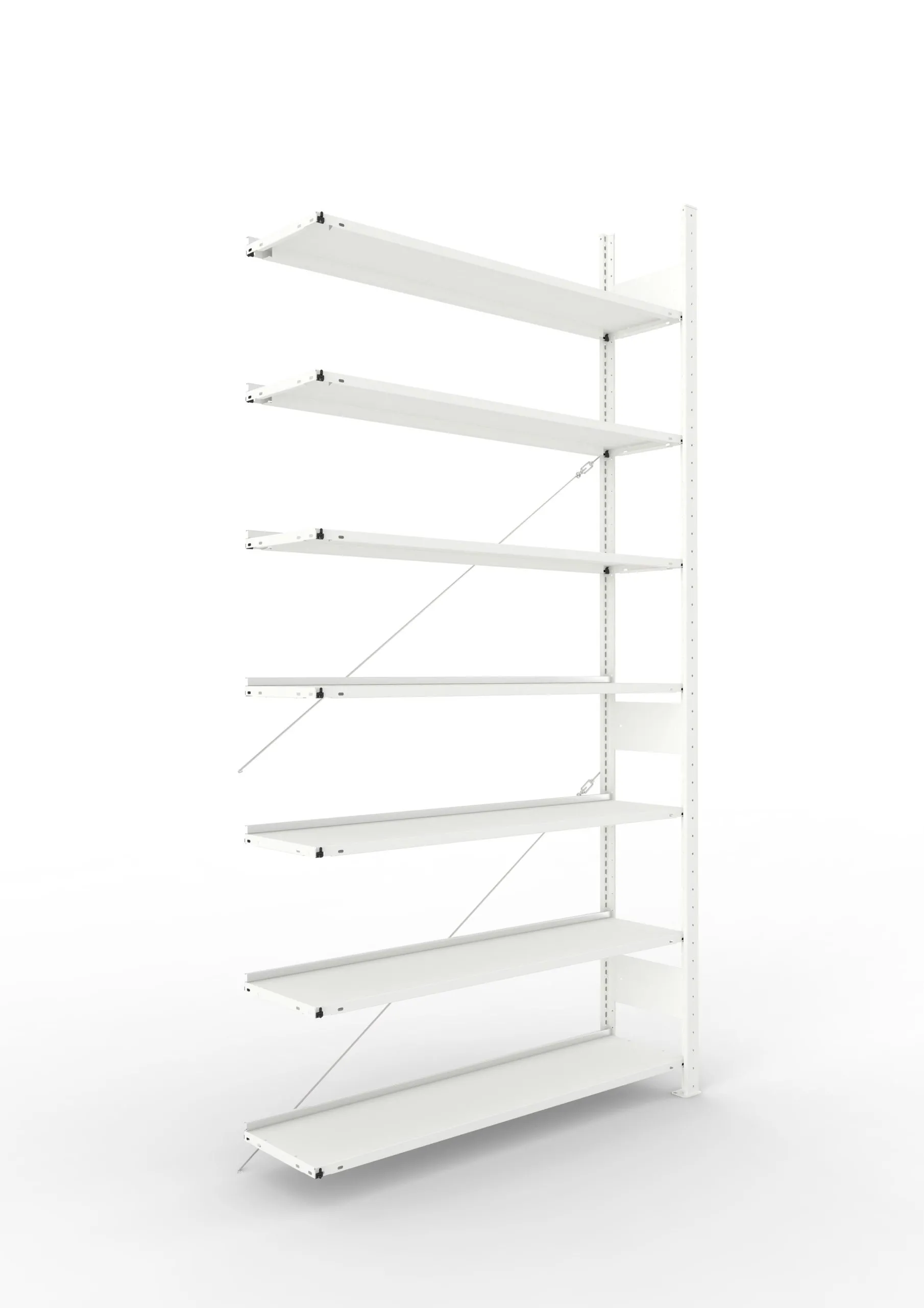 Meta Aktenregal Stecksystem CLIP mit vorgefertigten Rahmen | Anbauregal | HxBxT 250x125x30cm | 7 Ebenen | Fachlast 80kg | Einseitig nutzbar | Lichtgrau