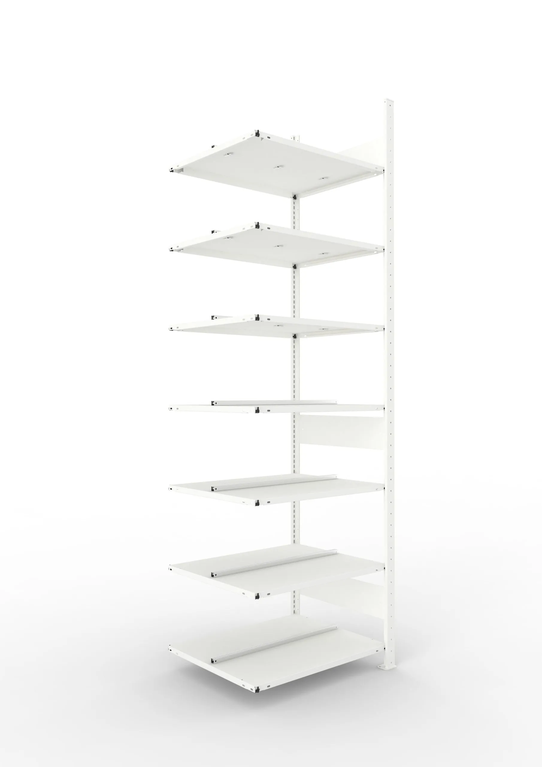 Meta Aktenregal Stecksystem CLIP mit vorgefertigten Rahmen | Anbauregal | HxBxT 250x75x60cm | 7 Ebenen | Fachlast 100kg | Beidseitig nutzbar | Lichtgrau