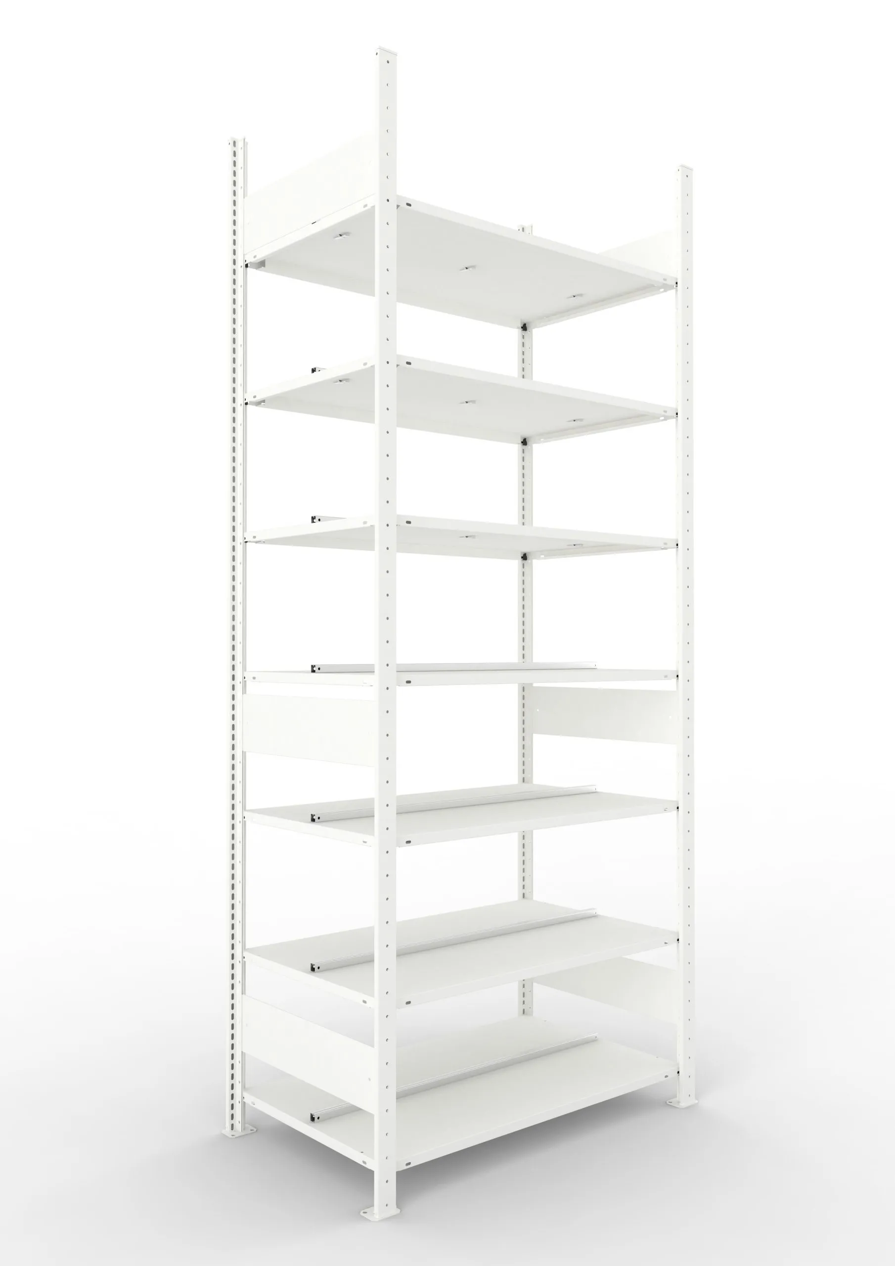 Meta Aktenregal Stecksystem CLIP mit vorgefertigten Rahmen | Grundregal | HxBxT 250x100x60cm | 7 Ebenen | Fachlast 100kg | Beidseitig nutzbar | Lichtgrau