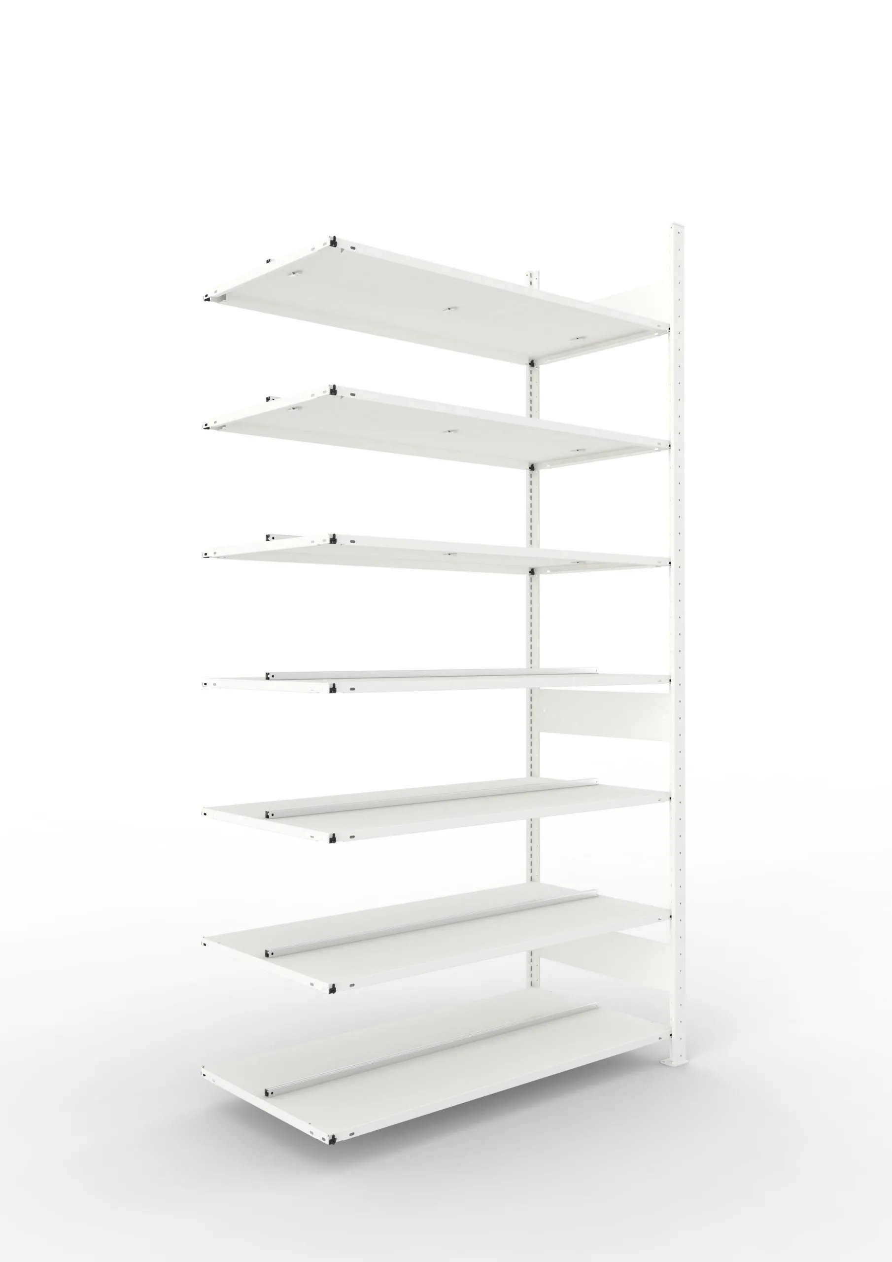 Meta Aktenregal Stecksystem CLIP mit vorgefertigten Rahmen | Anbauregal | HxBxT 250x125x60cm | 7 Ebenen | Fachlast 100kg | Beidseitig nutzbar | Lichtgrau