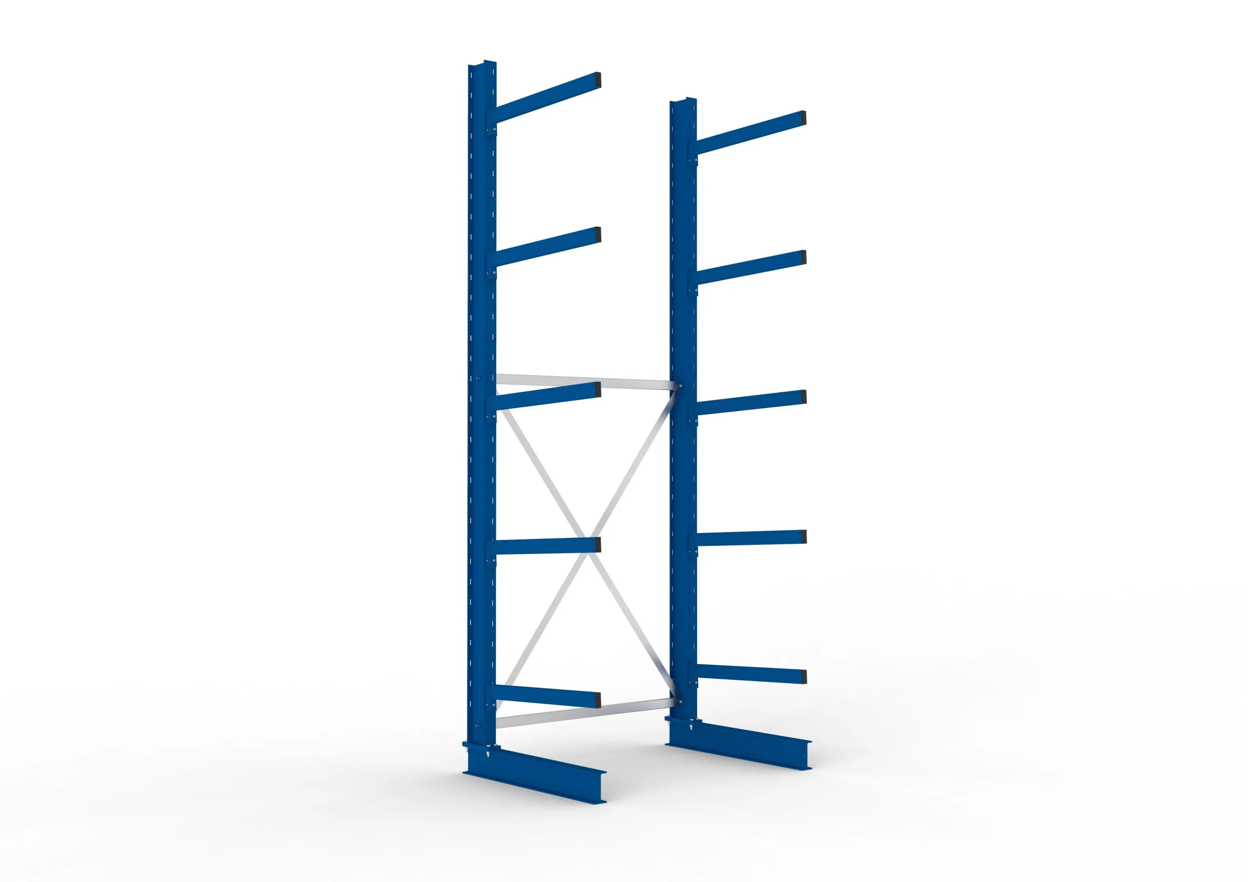 Meta Kragarmregal MULTISTRONG einseitig | Medium-Duty | Grundregal | HxBxT 350x130x80cm | 5 Ebenen | Fachlast 250kg | Blau