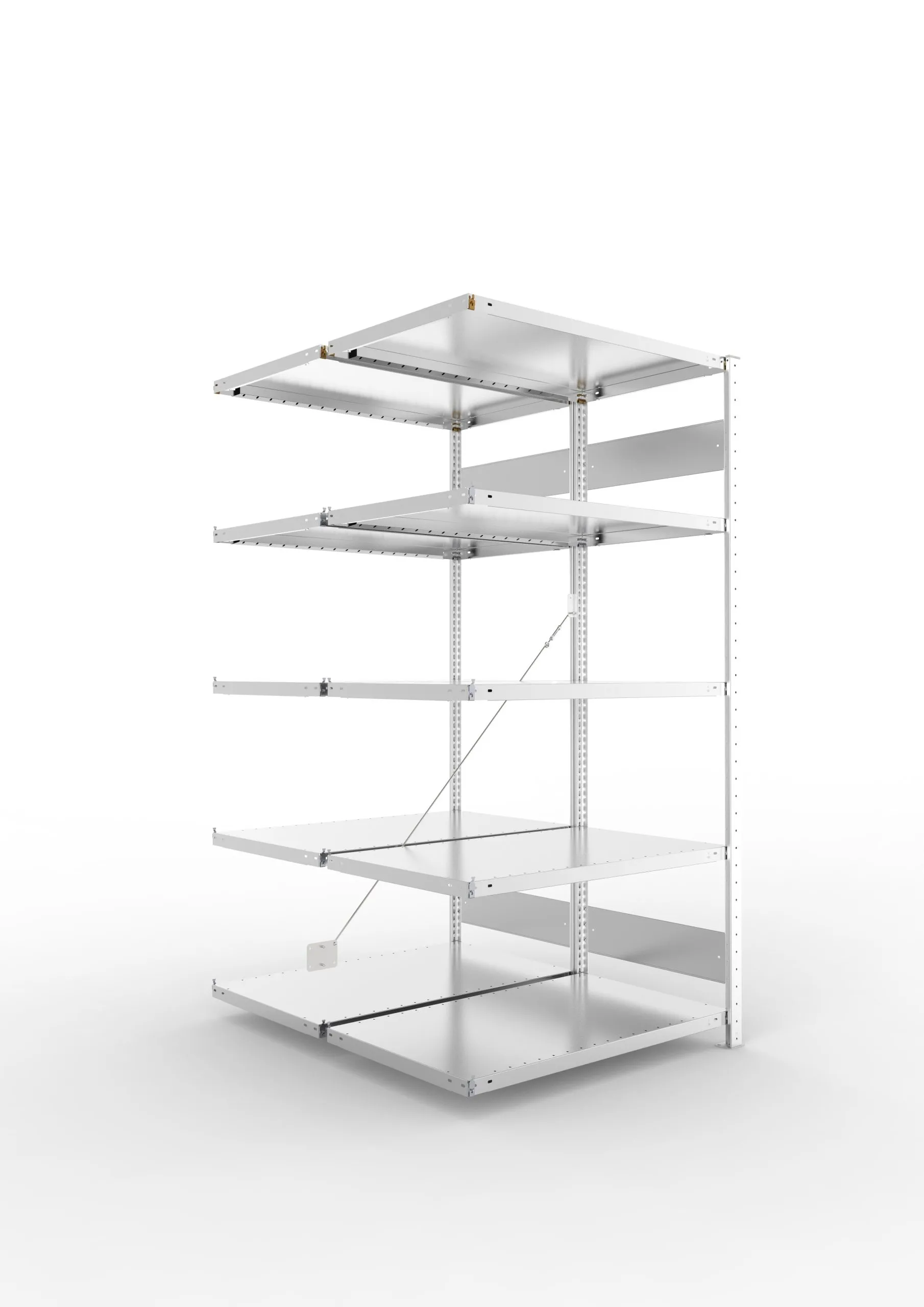 Meta Fachbodenregal Stecksystem S3 CLIP | Anbauregal | HxBxT 200x100x120cm | 5 Ebenen | Fachlast 100kg | Doppelseitige Bauart mit Diagonalverstrebung | Verzinkt