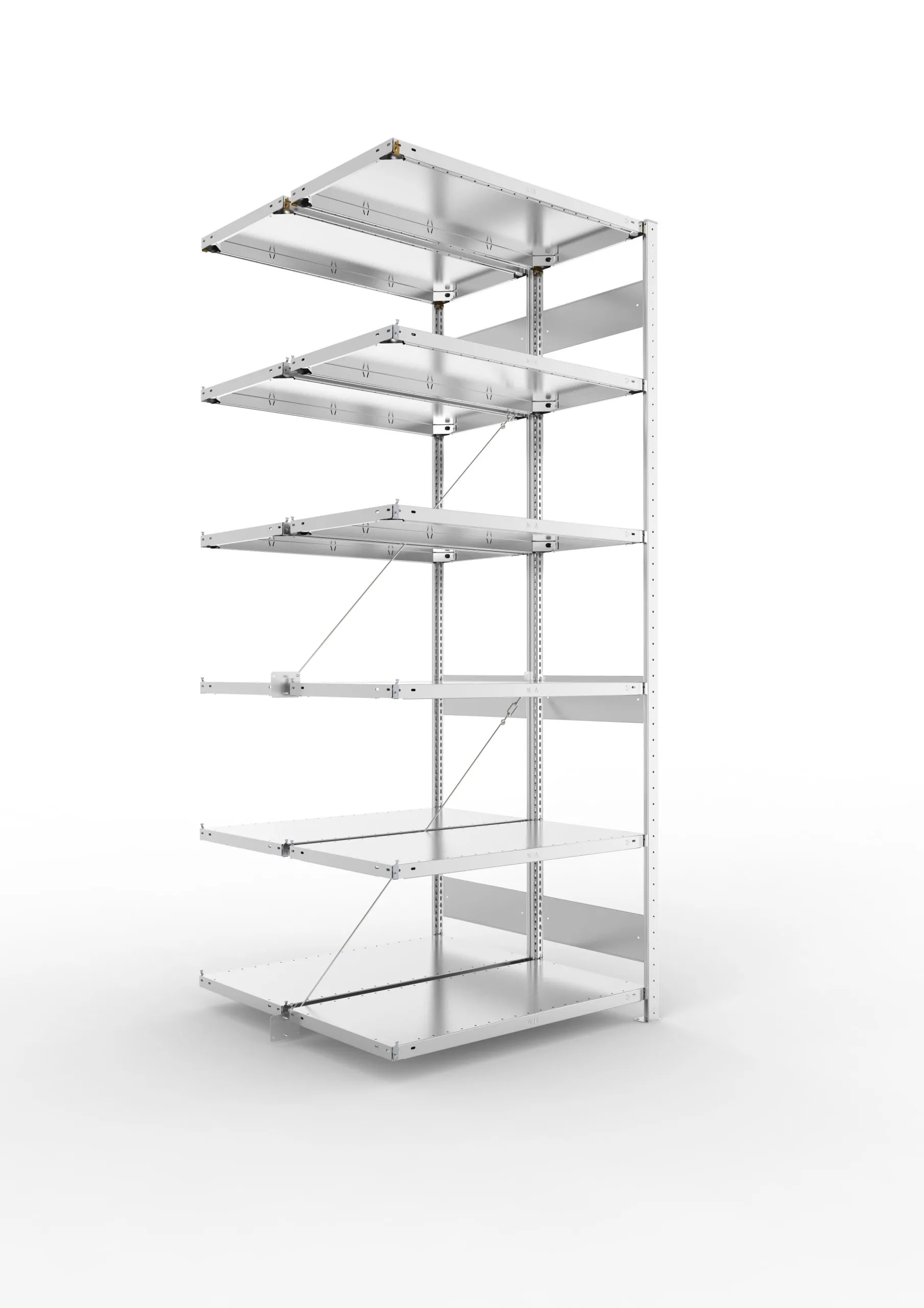 Meta Fachbodenregal Stecksystem S3 CLIP | Anbauregal | HxBxT 250x100x100cm | 6 Ebenen | Fachlast 150kg | Doppelseitige Bauart mit Diagonalverstrebung | Verzinkt