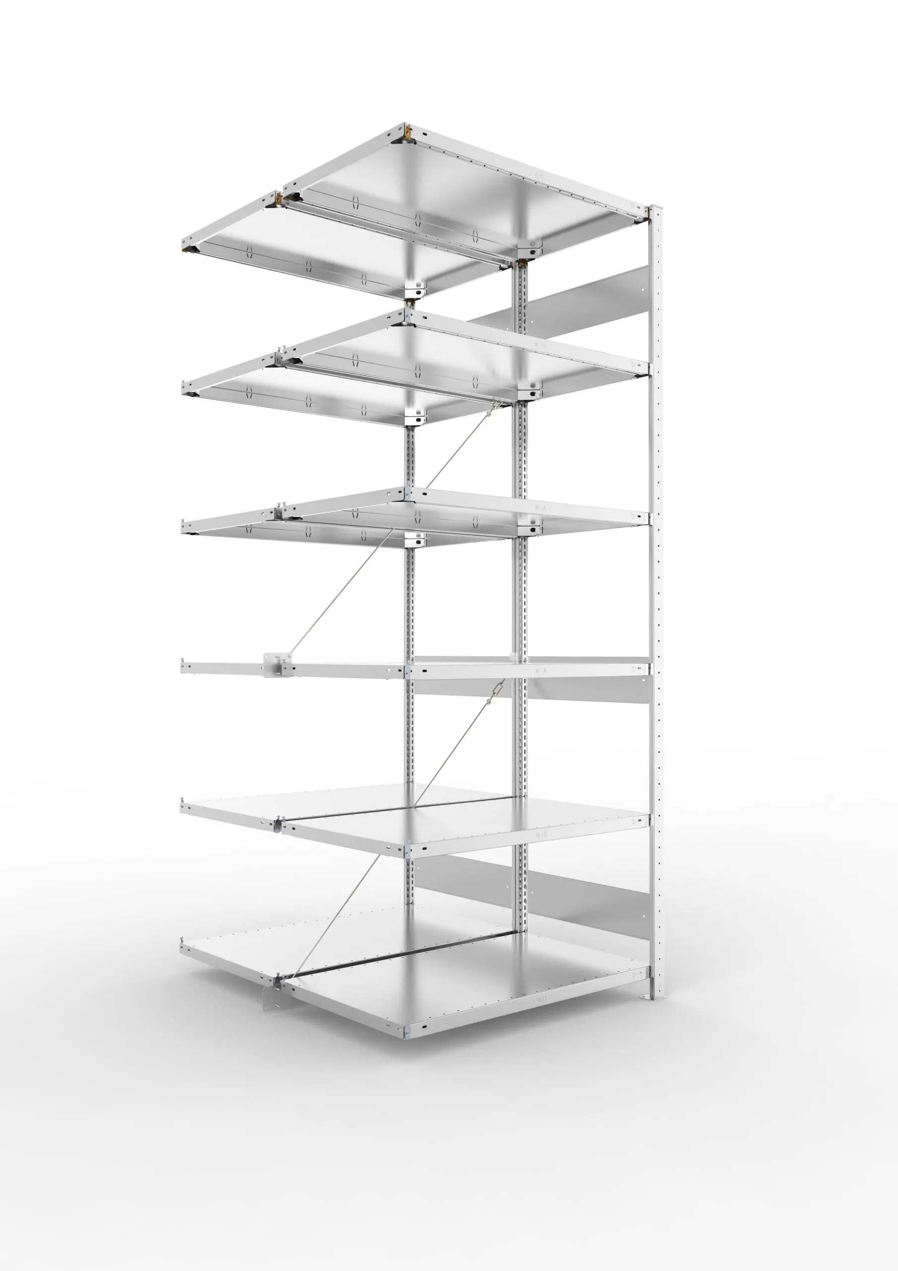 Meta Fachbodenregal Stecksystem S3 CLIP | Anbauregal | HxBxT 250x100x120cm | 6 Ebenen | Fachlast 150kg | Doppelseitige Bauart mit Diagonalverstrebung | Verzinkt