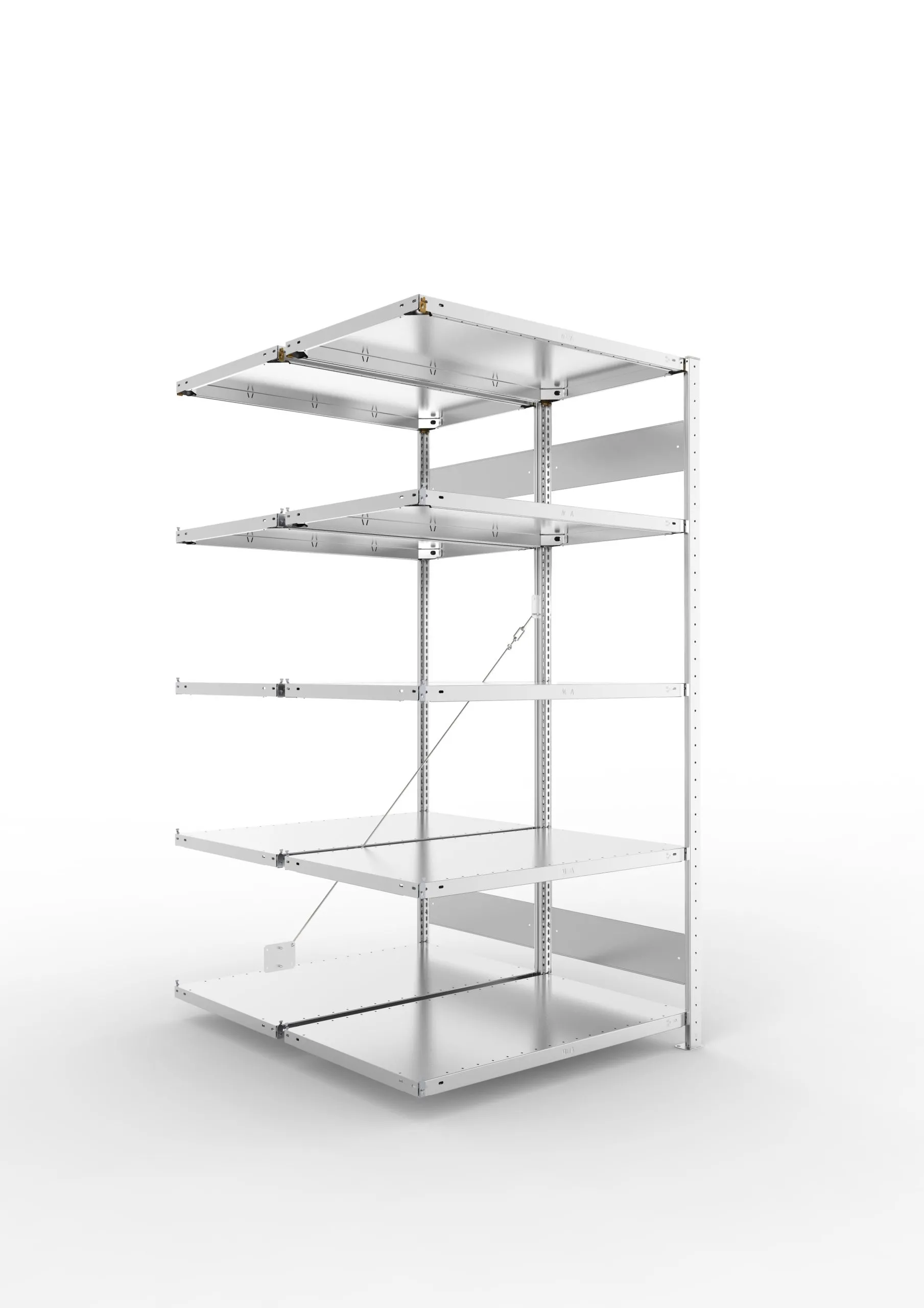 Meta Fachbodenregal Stecksystem S3 CLIP | Anbauregal | HxBxT 200x100x120cm | 5 Ebenen | Fachlast 150kg | Doppelseitige Bauart mit Diagonalverstrebung | Verzinkt