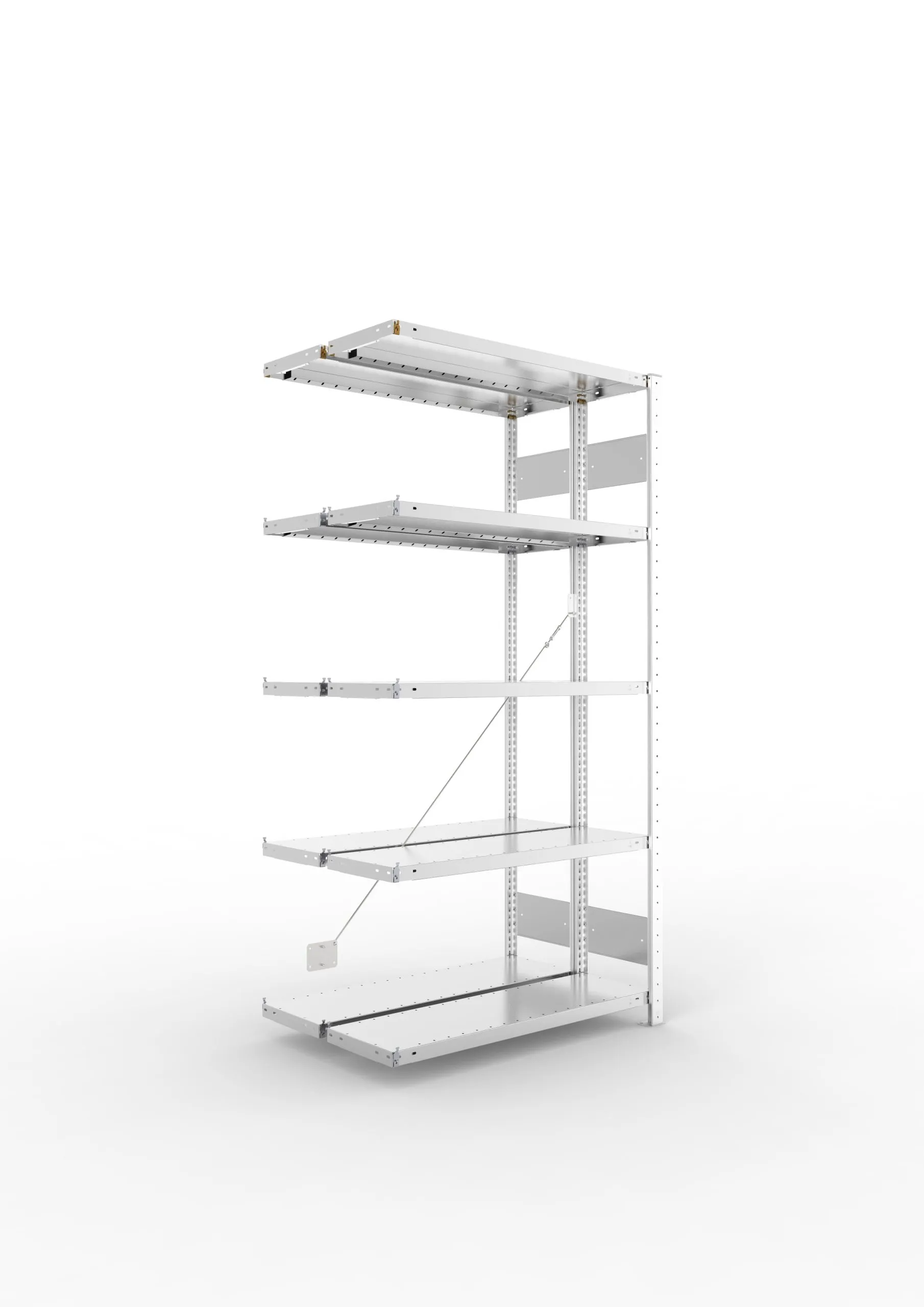 Meta Fachbodenregal Stecksystem S3 CLIP | Anbauregal | HxBxT 200x100x60cm | 5 Ebenen | Fachlast 100kg | Doppelseitige Bauart mit Diagonalverstrebung | Verzinkt