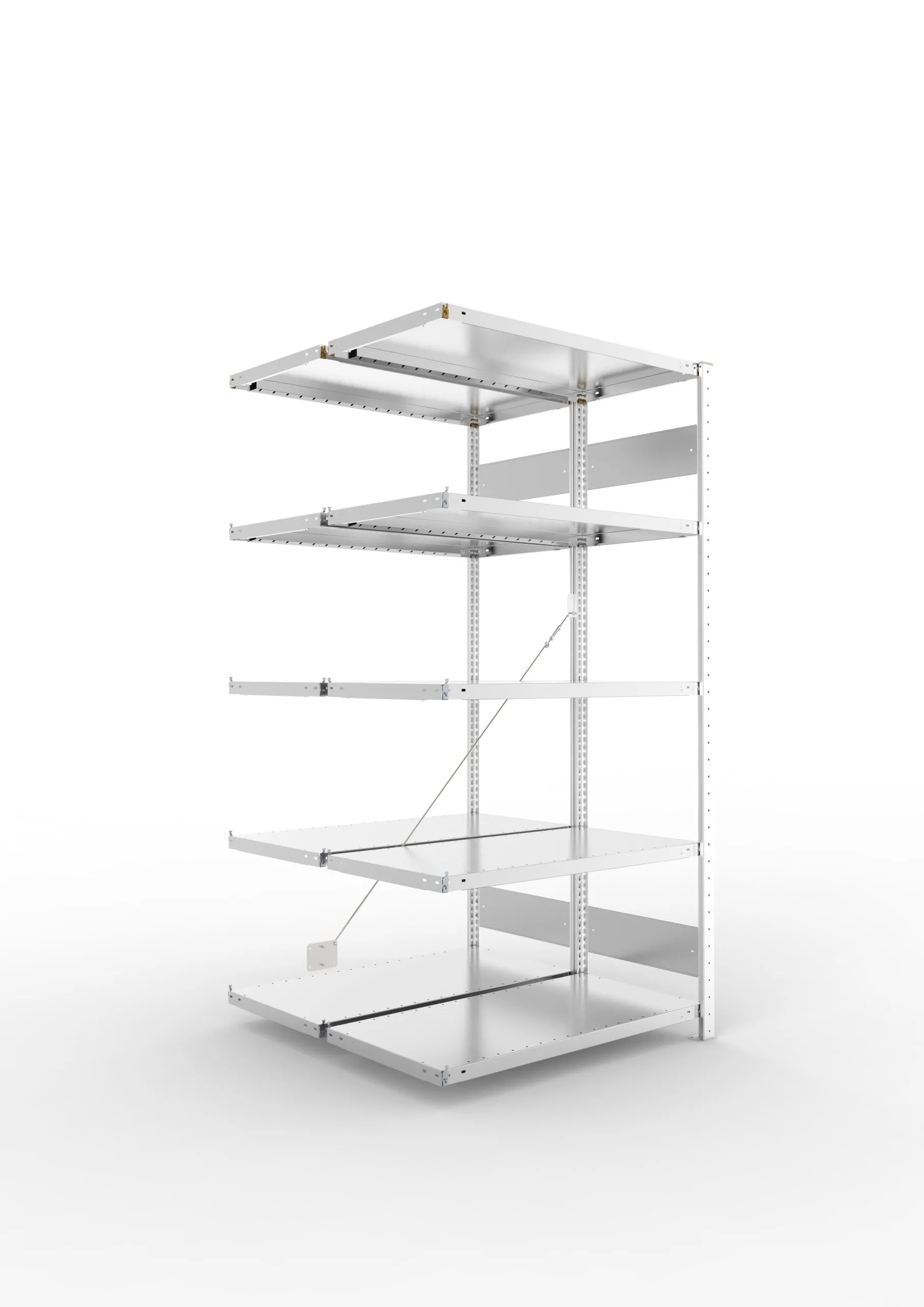 Meta Fachbodenregal Stecksystem S3 CLIP | Anbauregal | HxBxT 200x100x100cm | 5 Ebenen | Fachlast 100kg | Doppelseitige Bauart mit Diagonalverstrebung | Verzinkt