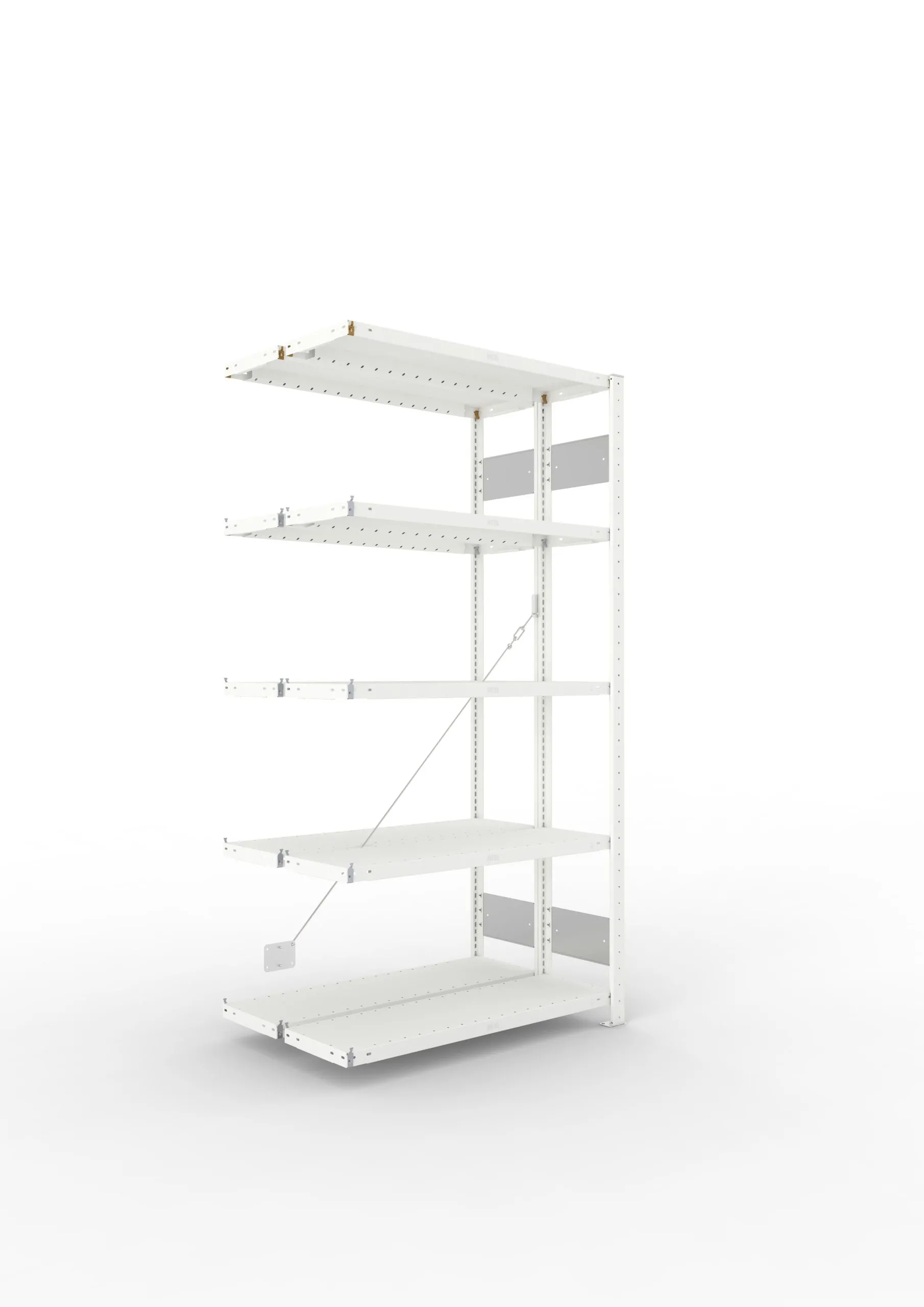 Meta Fachbodenregal Stecksystem S3 CLIP | Anbauregal | HxBxT 200x100x60cm | 5 Ebenen | Fachlast 100kg | Doppelseitige Bauart mit Diagonalverstrebung | Lichtgrau