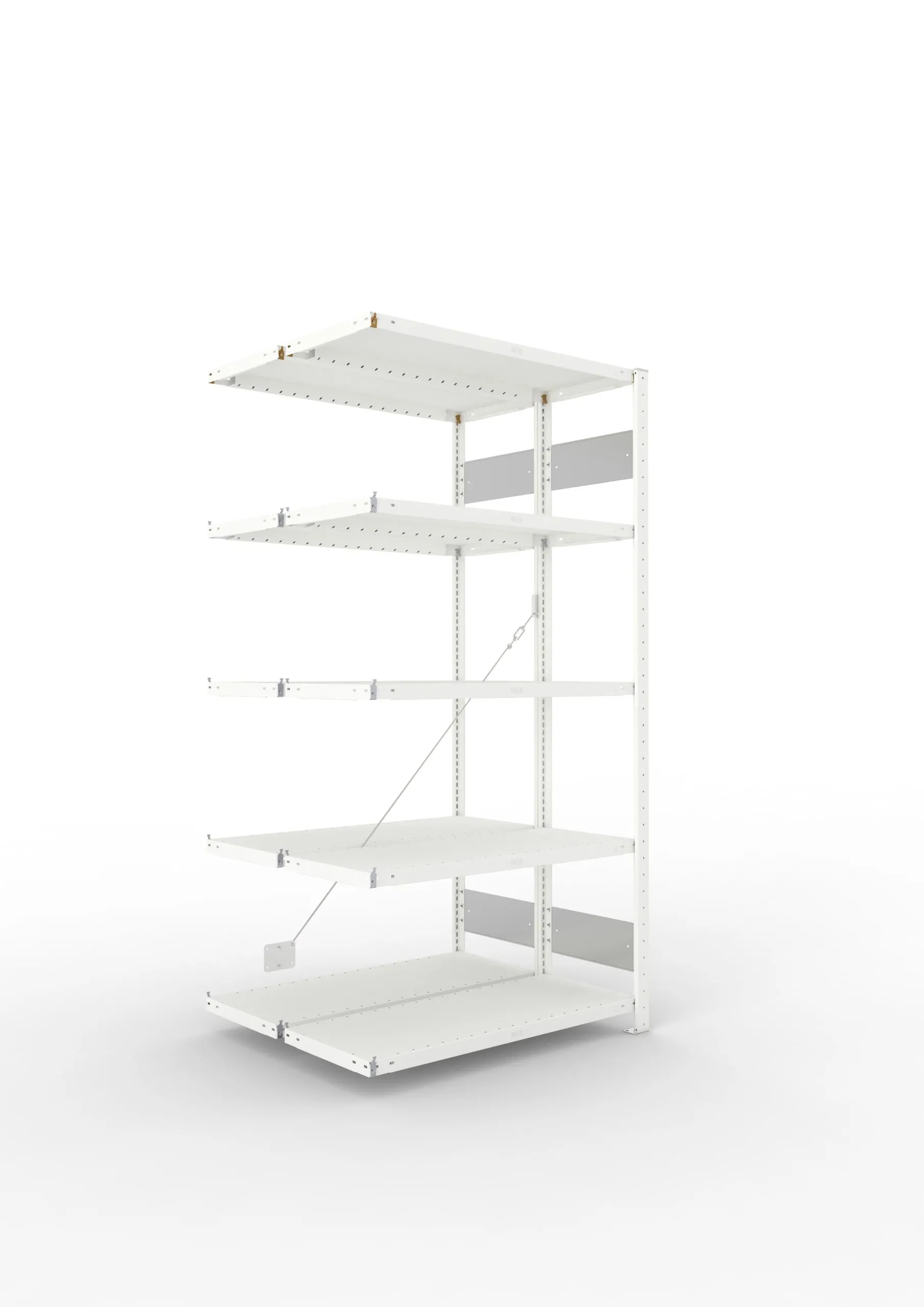 Meta Fachbodenregal Stecksystem S3 CLIP | Anbauregal | HxBxT 200x100x80cm | 5 Ebenen | Fachlast 100kg | Doppelseitige Bauart mit Diagonalverstrebung | Lichtgrau