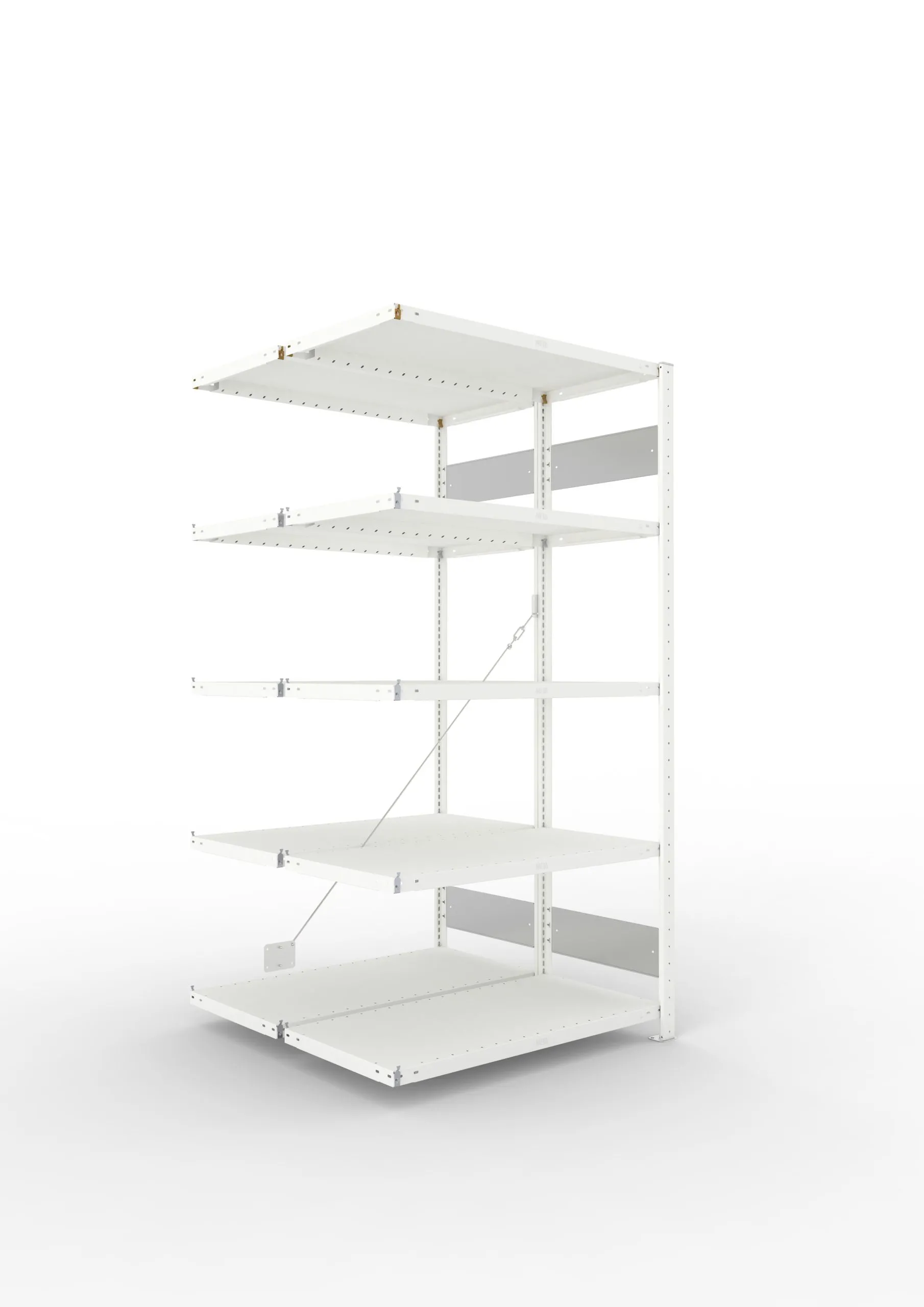 Meta Fachbodenregal Stecksystem S3 CLIP | Anbauregal | HxBxT 200x100x100cm | 5 Ebenen | Fachlast 100kg | Doppelseitige Bauart mit Diagonalverstrebung | Lichtgrau