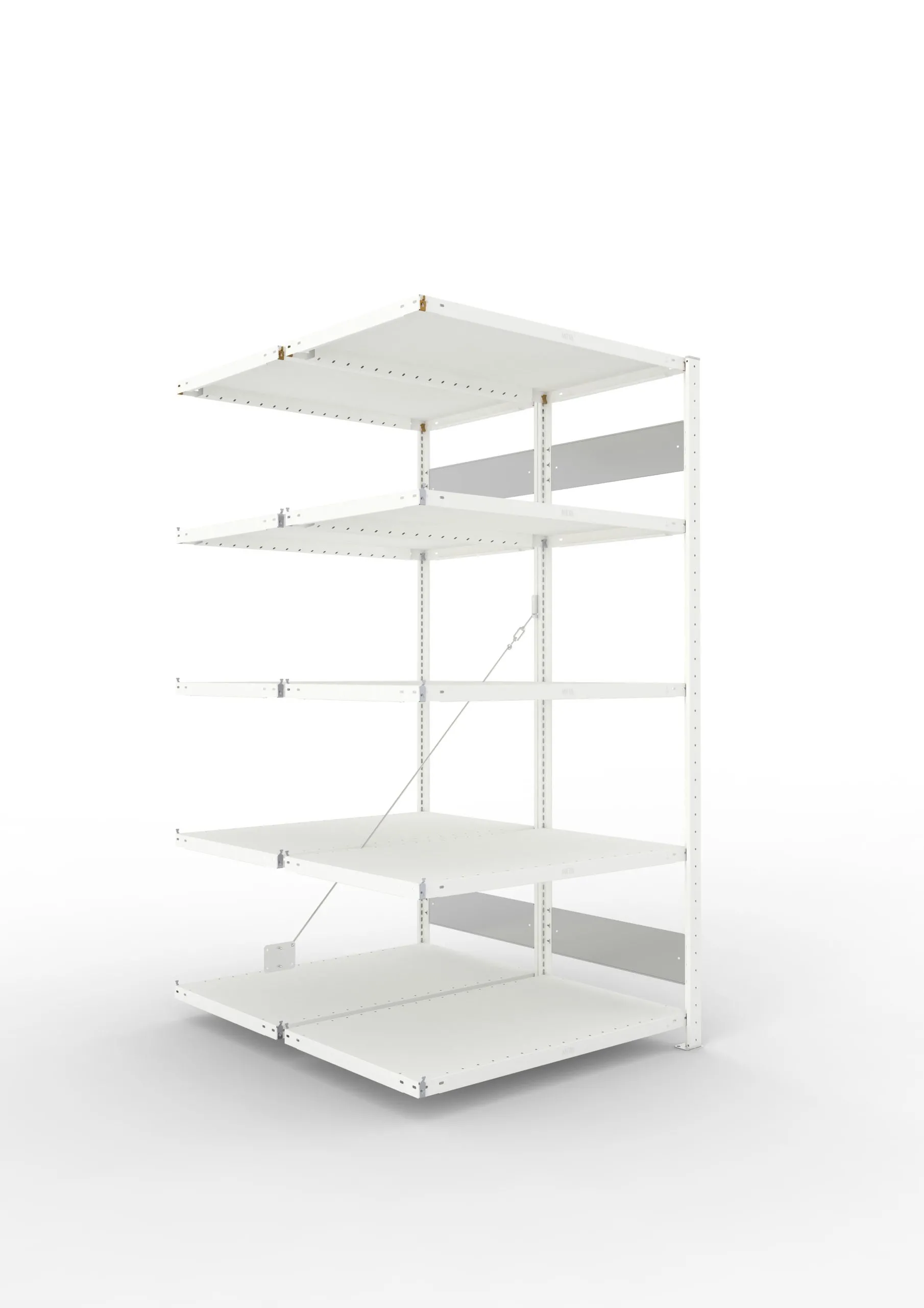 Meta Fachbodenregal Stecksystem S3 CLIP | Anbauregal | HxBxT 200x100x120cm | 5 Ebenen | Fachlast 100kg | Doppelseitige Bauart mit Diagonalverstrebung | Lichtgrau