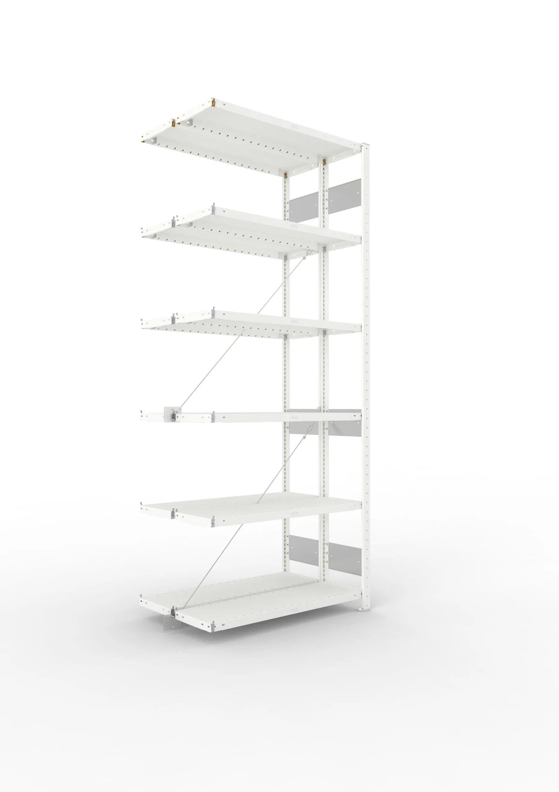 Meta Fachbodenregal Stecksystem S3 CLIP | Anbauregal | HxBxT 250x100x60cm | 6 Ebenen | Fachlast 100kg | Doppelseitige Bauart mit Diagonalverstrebung | Lichtgrau