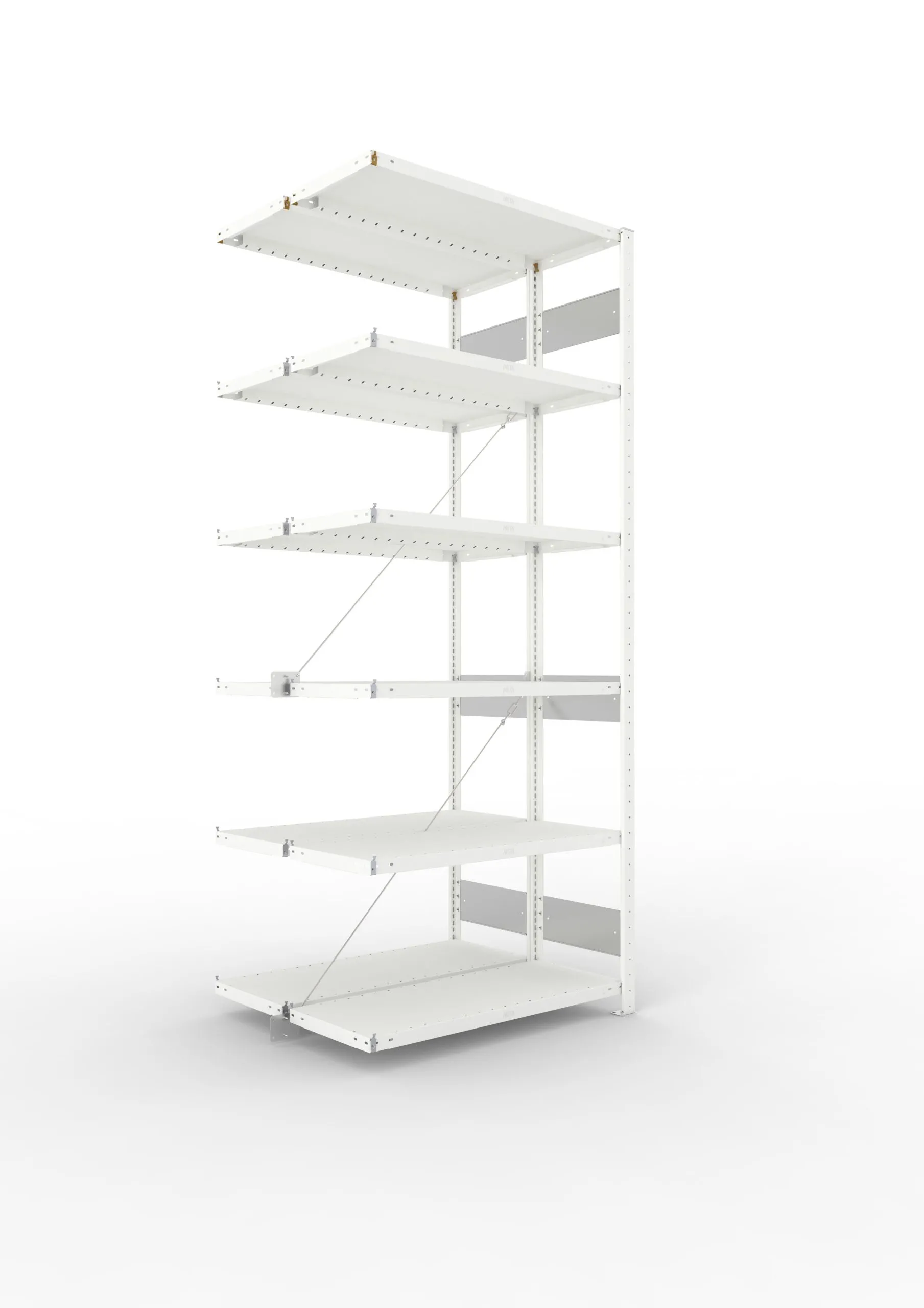 Meta Fachbodenregal Stecksystem S3 CLIP | Anbauregal | HxBxT 250x100x80cm | 6 Ebenen | Fachlast 100kg | Doppelseitige Bauart mit Diagonalverstrebung | Lichtgrau