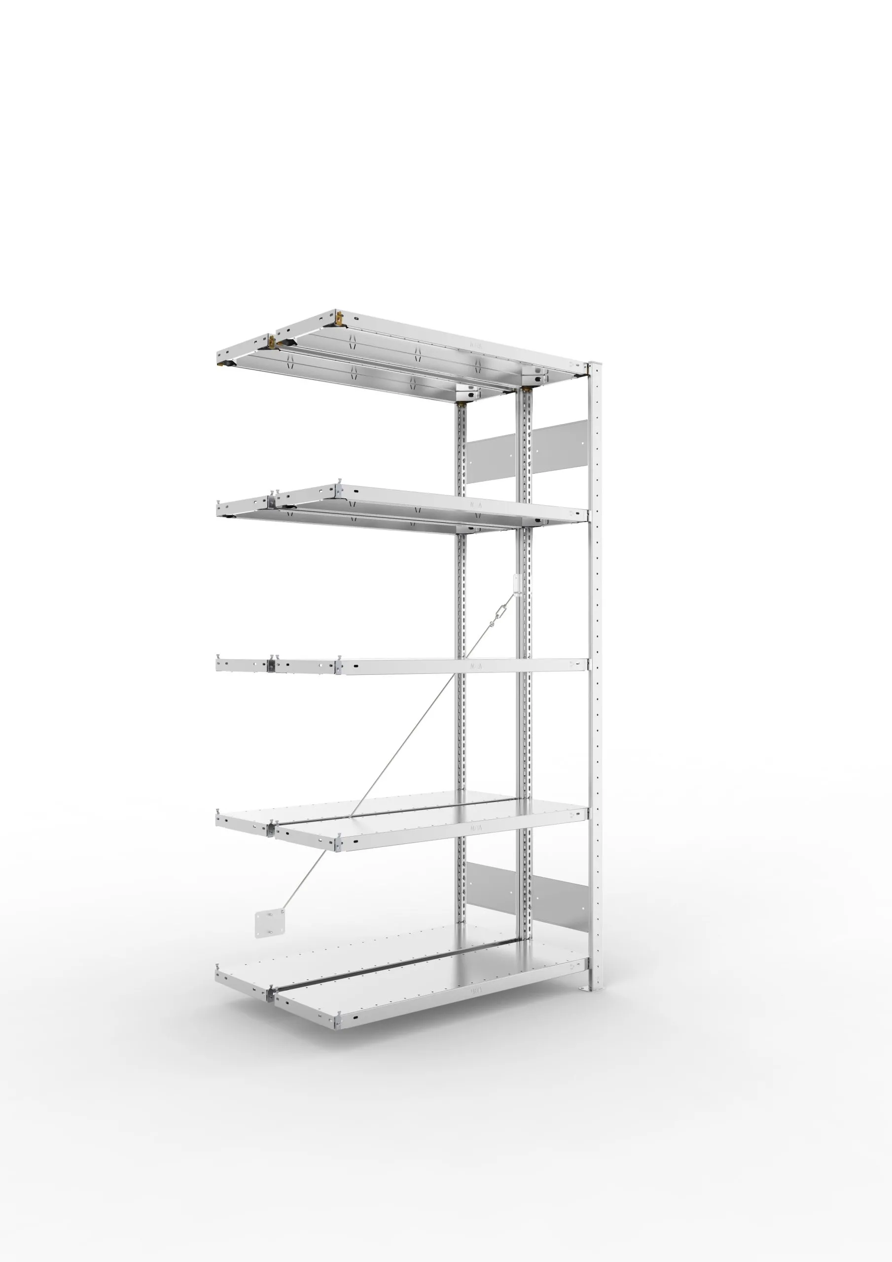 Meta Fachbodenregal Stecksystem S3 CLIP | Anbauregal | HxBxT 200x100x60cm | 5 Ebenen | Fachlast 150kg | Doppelseitige Bauart mit Diagonalverstrebung | Verzinkt