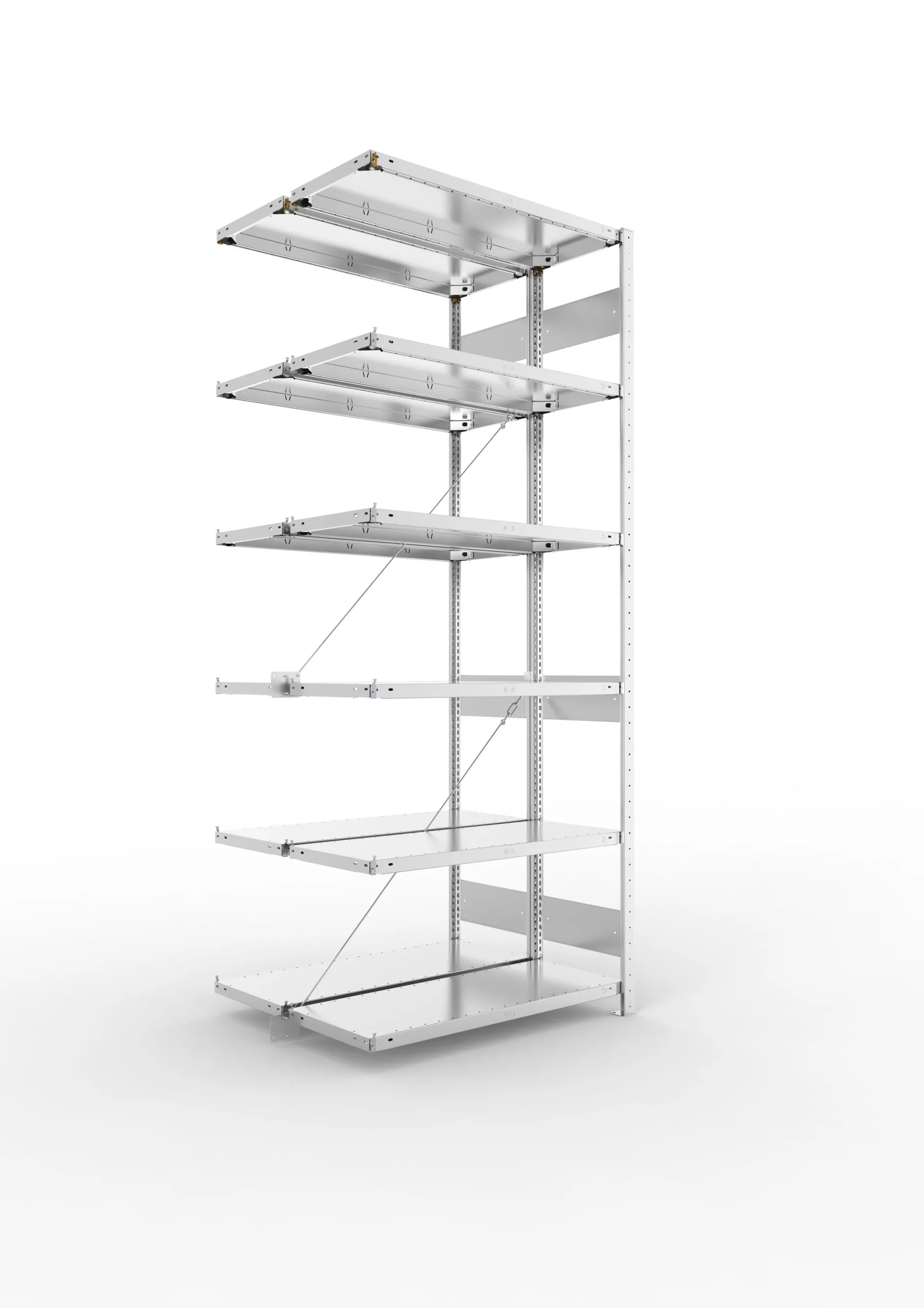 Meta Fachbodenregal Stecksystem S3 CLIP | Anbauregal | HxBxT 250x100x80cm | 6 Ebenen | Fachlast 150kg | Doppelseitige Bauart mit Diagonalverstrebung | Verzinkt