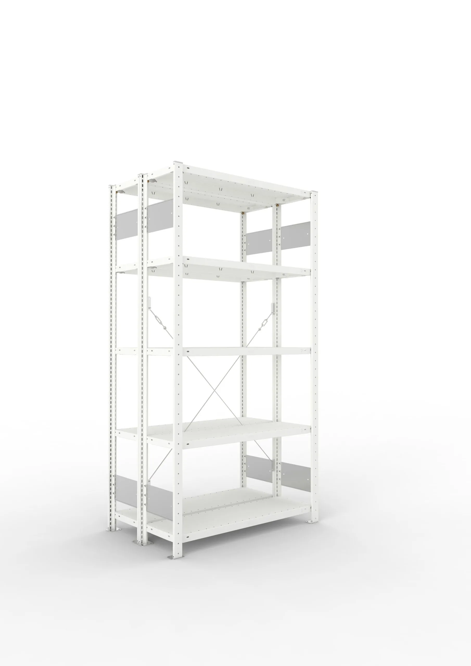 Meta Fachbodenregal Stecksystem S3 CLIP | Grundregal | HxBxT 200x100x60cm | 5 Ebenen | Fachlast 150kg | Doppelseitige Bauart mit Diagonalverstrebung | Lichtgrau