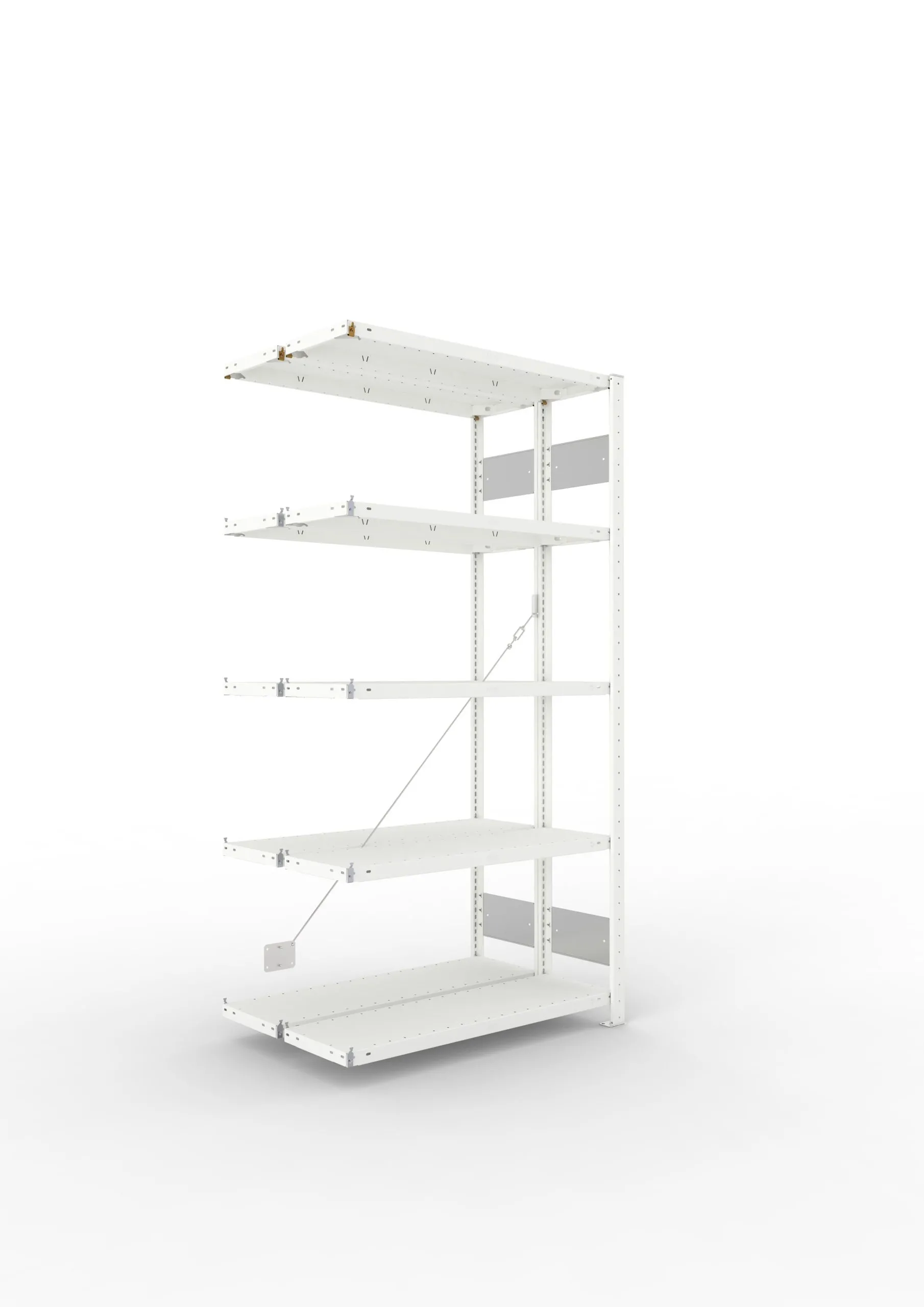 Meta Fachbodenregal Stecksystem S3 CLIP | Anbauregal | HxBxT 200x100x60cm | 5 Ebenen | Fachlast 150kg | Doppelseitige Bauart mit Diagonalverstrebung | Lichtgrau