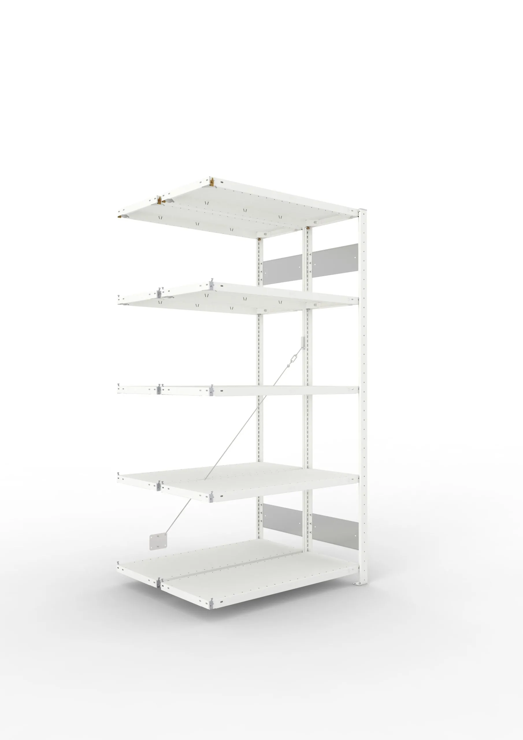 Meta Fachbodenregal Stecksystem S3 CLIP | Anbauregal | HxBxT 200x100x80cm | 5 Ebenen | Fachlast 150kg | Doppelseitige Bauart mit Diagonalverstrebung | Lichtgrau