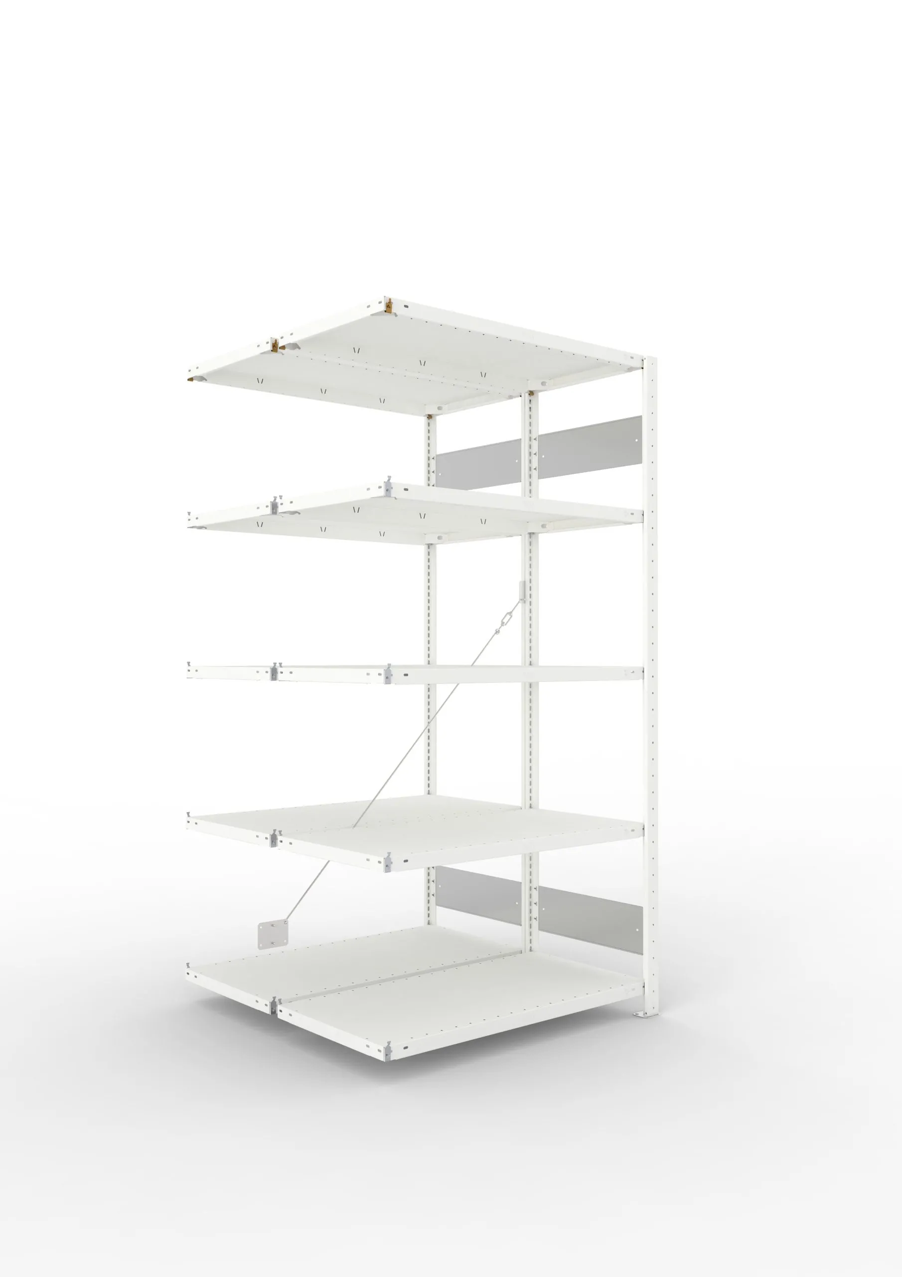 Meta Fachbodenregal Stecksystem S3 CLIP | Anbauregal | HxBxT 200x100x100cm | 5 Ebenen | Fachlast 150kg | Doppelseitige Bauart mit Diagonalverstrebung | Lichtgrau