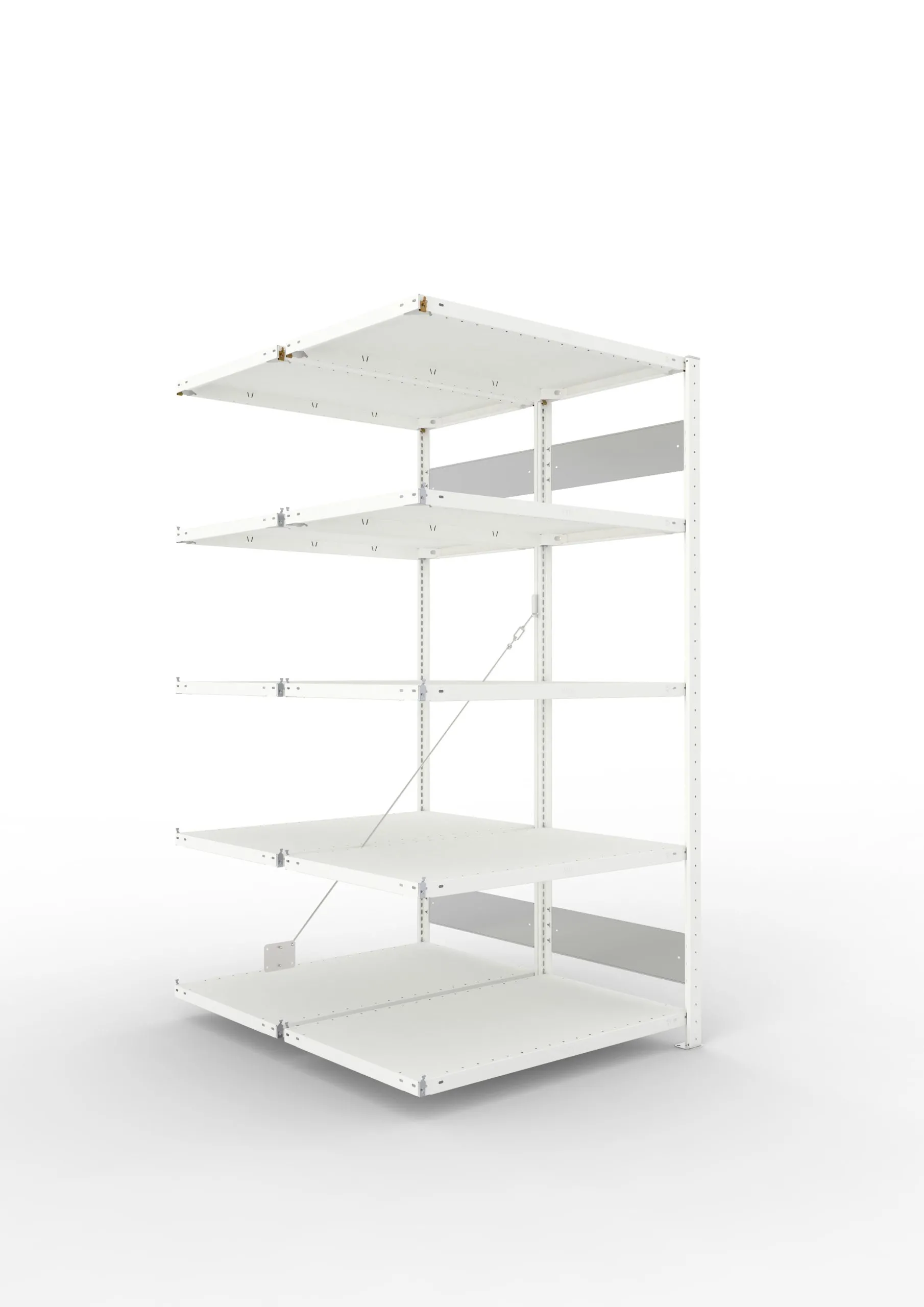 Meta Fachbodenregal Stecksystem S3 CLIP | Anbauregal | HxBxT 200x100x120cm | 5 Ebenen | Fachlast 150kg | Doppelseitige Bauart mit Diagonalverstrebung | Lichtgrau