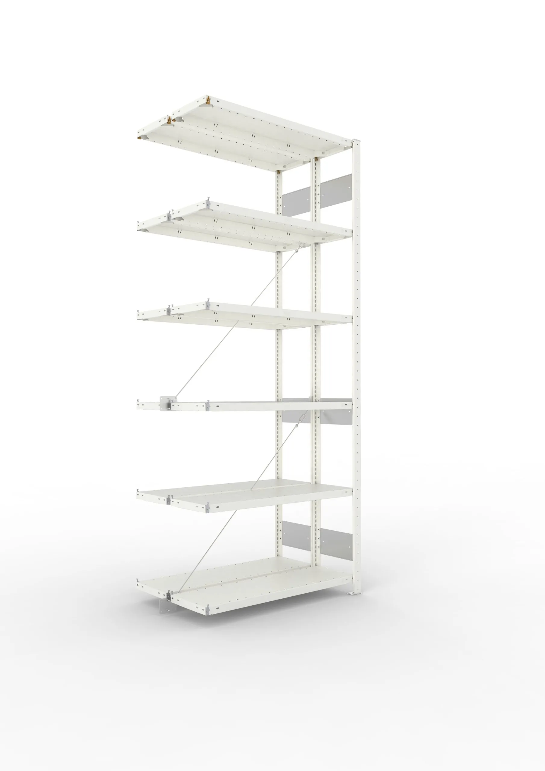 Meta Fachbodenregal Stecksystem S3 CLIP | Anbauregal | HxBxT 250x100x60cm | 6 Ebenen | Fachlast 150kg | Doppelseitige Bauart mit Diagonalverstrebung | Lichtgrau