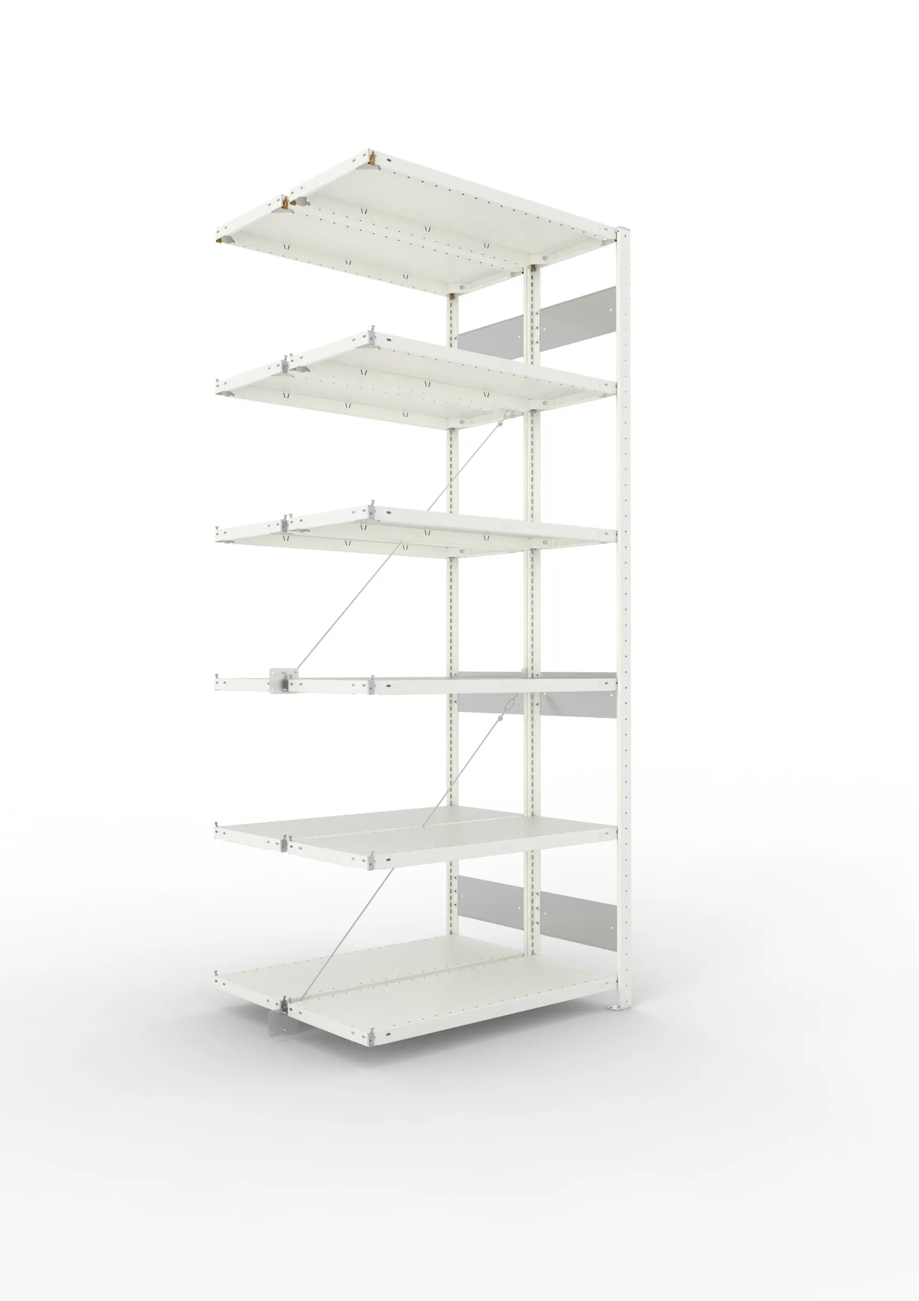 Meta Fachbodenregal Stecksystem S3 CLIP | Anbauregal | HxBxT 250x100x80cm | 6 Ebenen | Fachlast 150kg | Doppelseitige Bauart mit Diagonalverstrebung | Lichtgrau