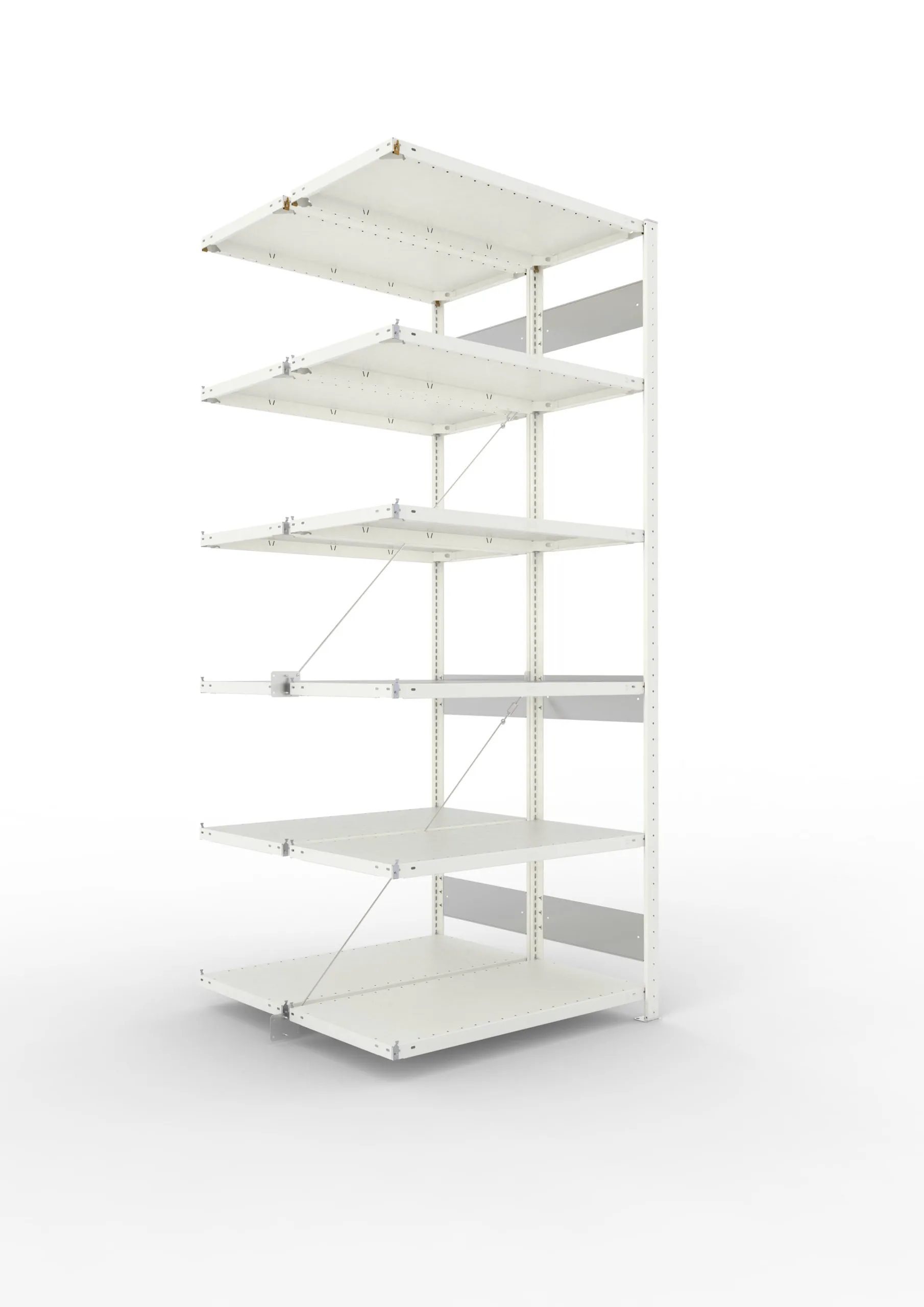 Meta Fachbodenregal Stecksystem S3 CLIP | Anbauregal | HxBxT 250x100x100cm | 6 Ebenen | Fachlast 150kg | Doppelseitige Bauart mit Diagonalverstrebung | Lichtgrau