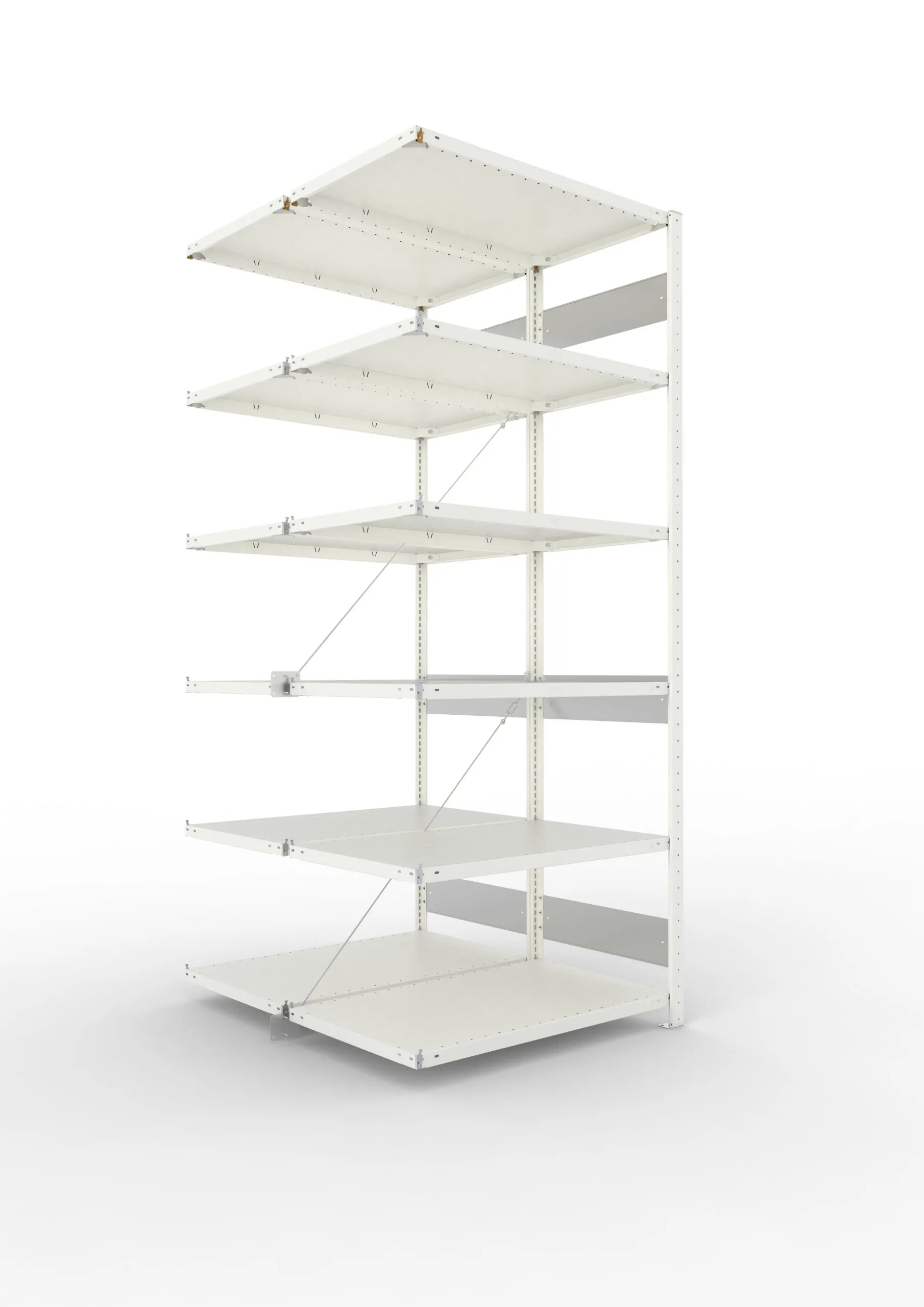 Meta Fachbodenregal Stecksystem S3 CLIP | Anbauregal | HxBxT 250x100x120cm | 6 Ebenen | Fachlast 150kg | Doppelseitige Bauart mit Diagonalverstrebung | Lichtgrau