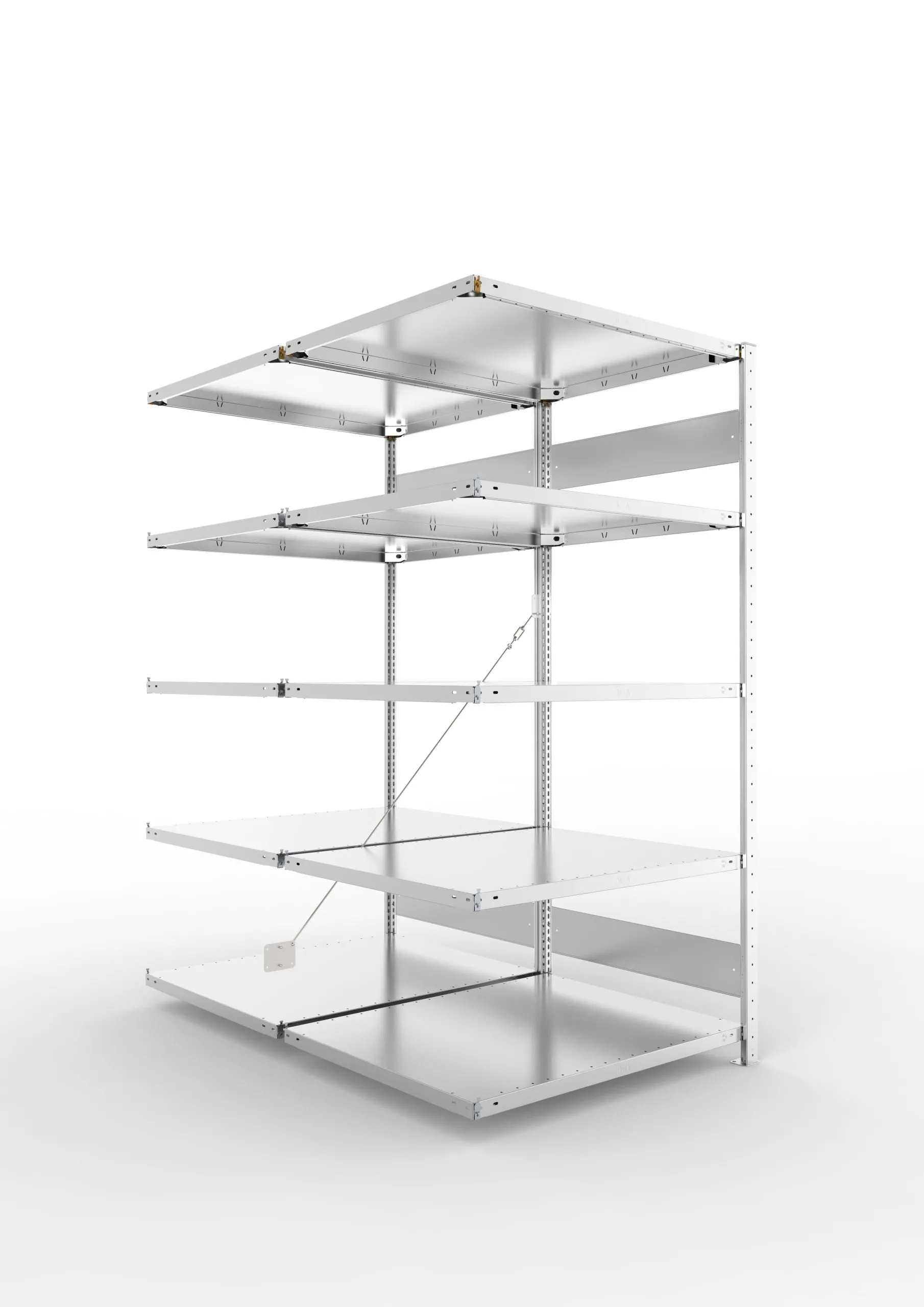 Meta Fachbodenregal Stecksystem S3 CLIP | Anbauregal | HxBxT 200x100x160cm | 5 Ebenen | Fachlast 230kg | Doppelseitige Bauart mit Diagonalverstrebung | Verzinkt
