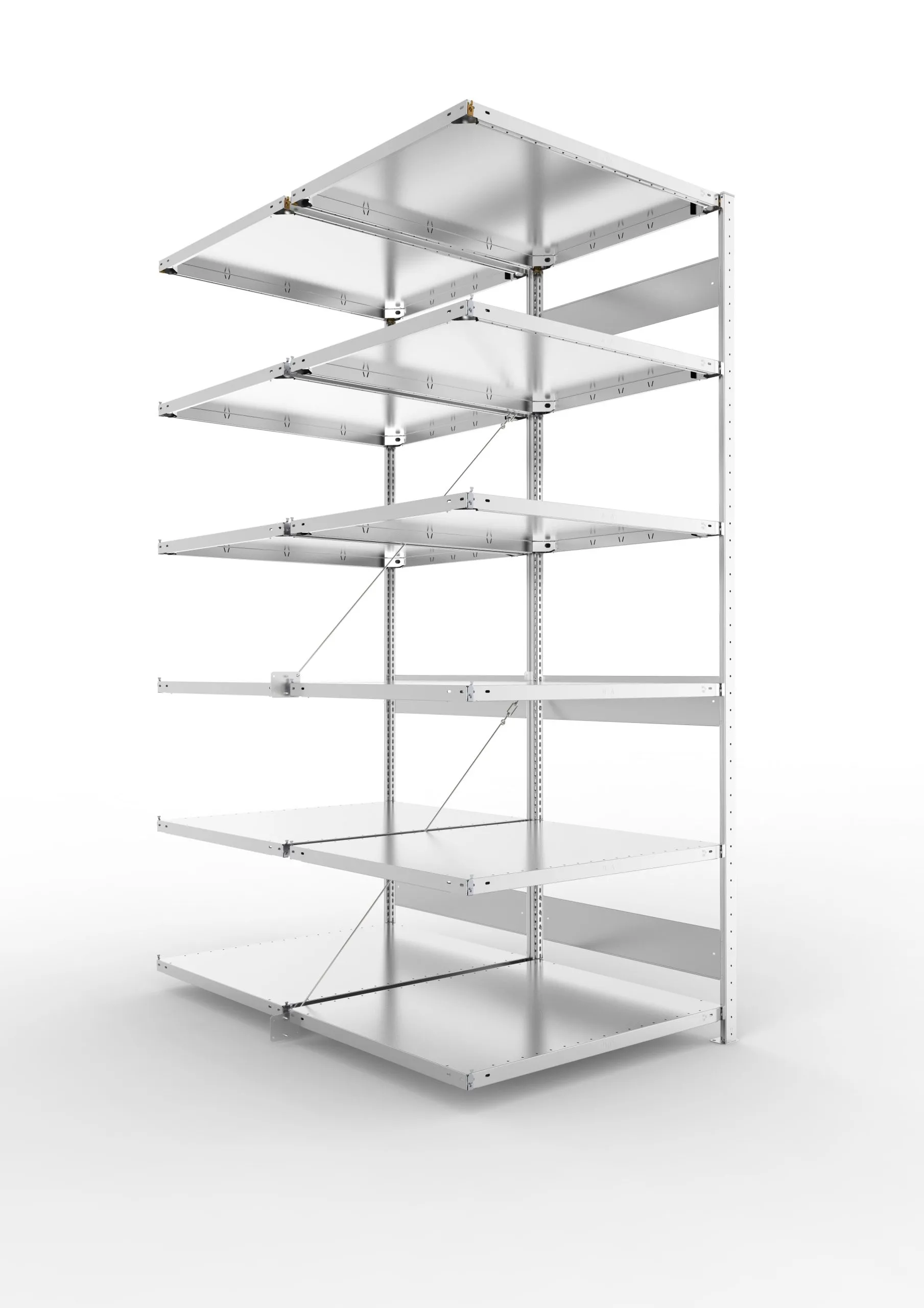 Meta Fachbodenregal Stecksystem S3 CLIP | Anbauregal | HxBxT 250x100x160cm | 6 Ebenen | Fachlast 230kg | Doppelseitige Bauart mit Diagonalverstrebung | Verzinkt