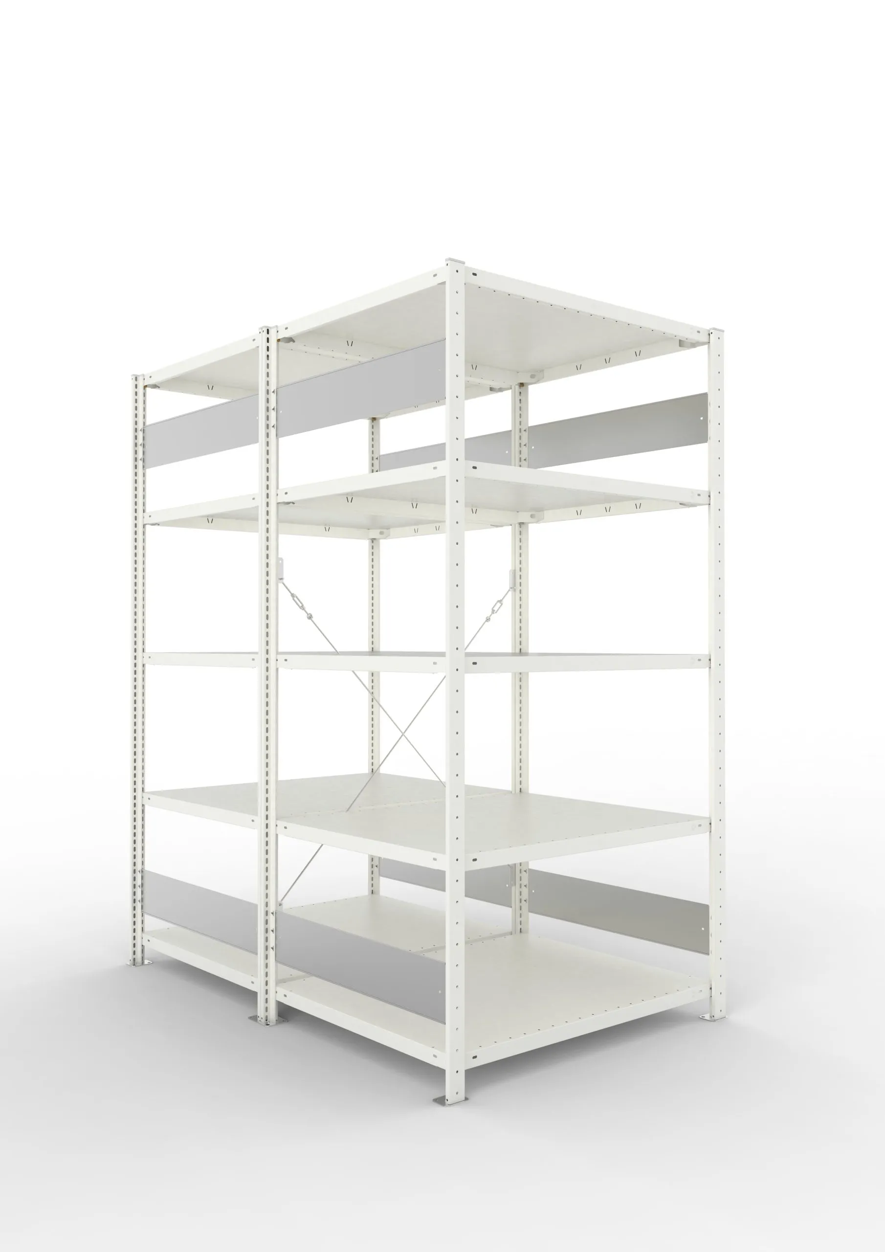 Meta Fachbodenregal Stecksystem S3 CLIP | Grundregal | HxBxT 200x100x160cm | 5 Ebenen | Fachlast 230kg | Doppelseitige Bauart mit Diagonalverstrebung | Lichtgrau