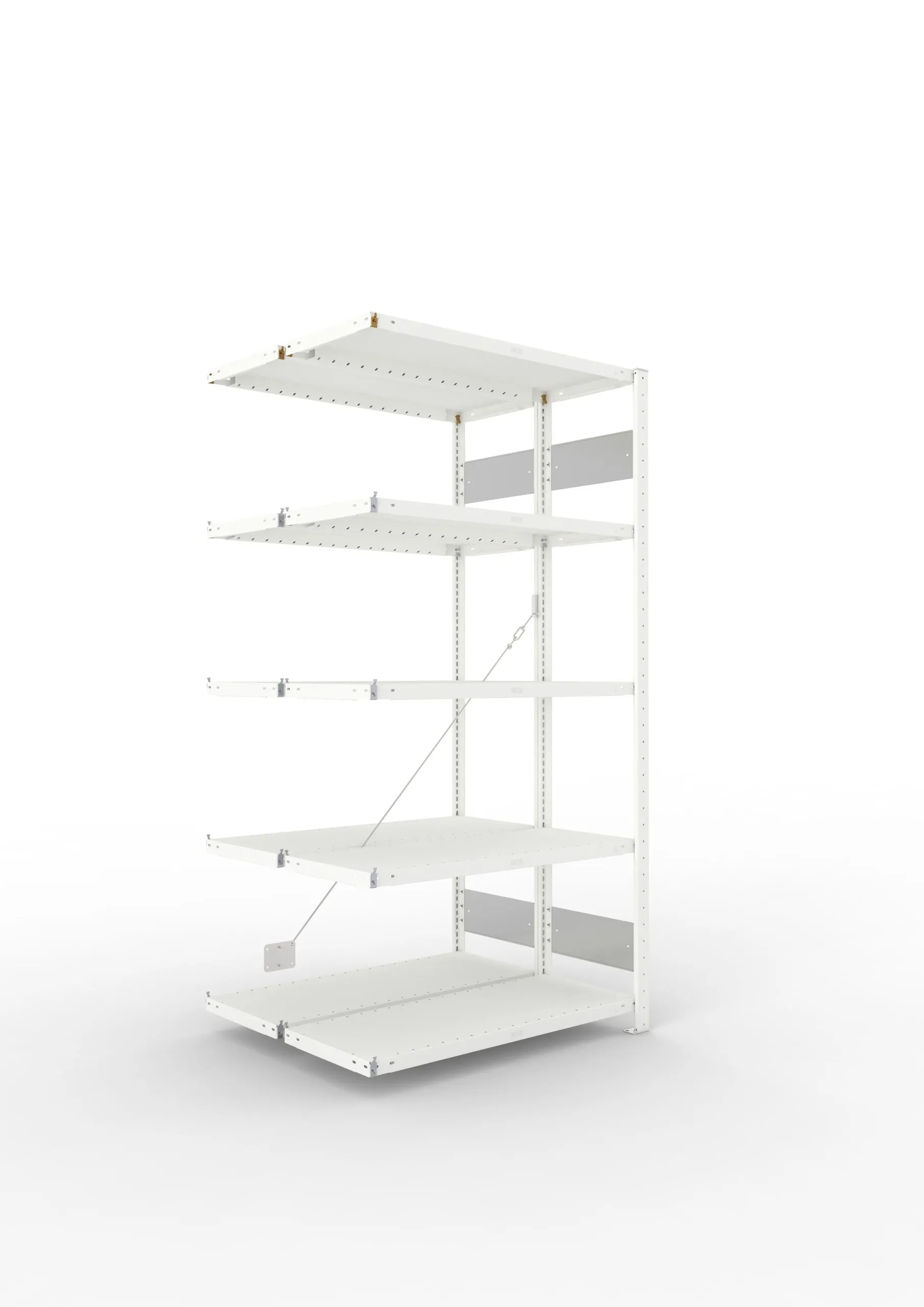 Meta Fachbodenregal Stecksystem S3 CLIP | Anbauregal | HxBxT 200x100x80cm | 5 Ebenen | Fachlast 230kg | Doppelseitige Bauart mit Diagonalverstrebung | Lichtgrau