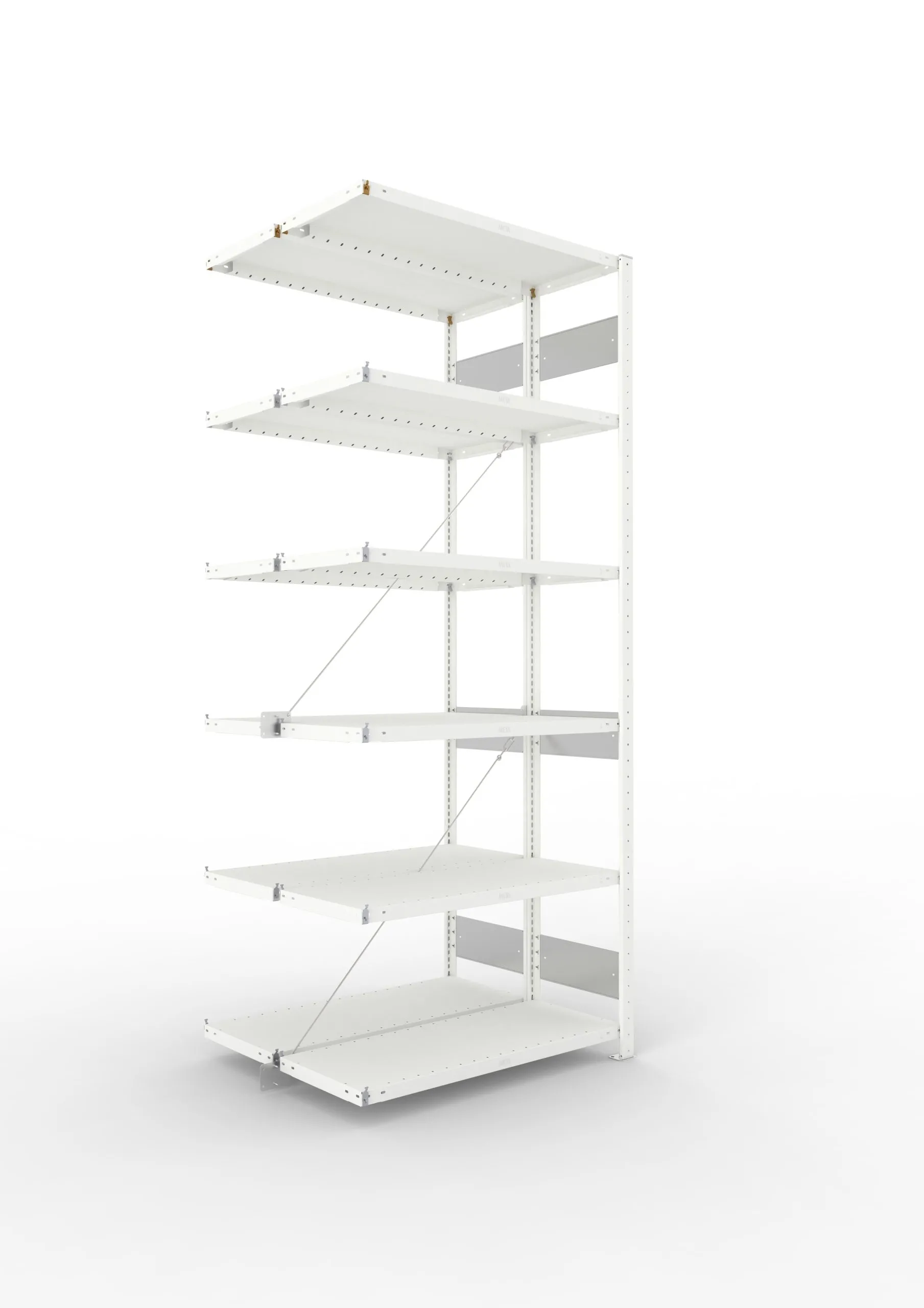 Meta Fachbodenregal Stecksystem S3 CLIP | Anbauregal | HxBxT 250x100x60cm | 6 Ebenen | Fachlast 230kg | Doppelseitige Bauart mit Diagonalverstrebung | Lichtgrau