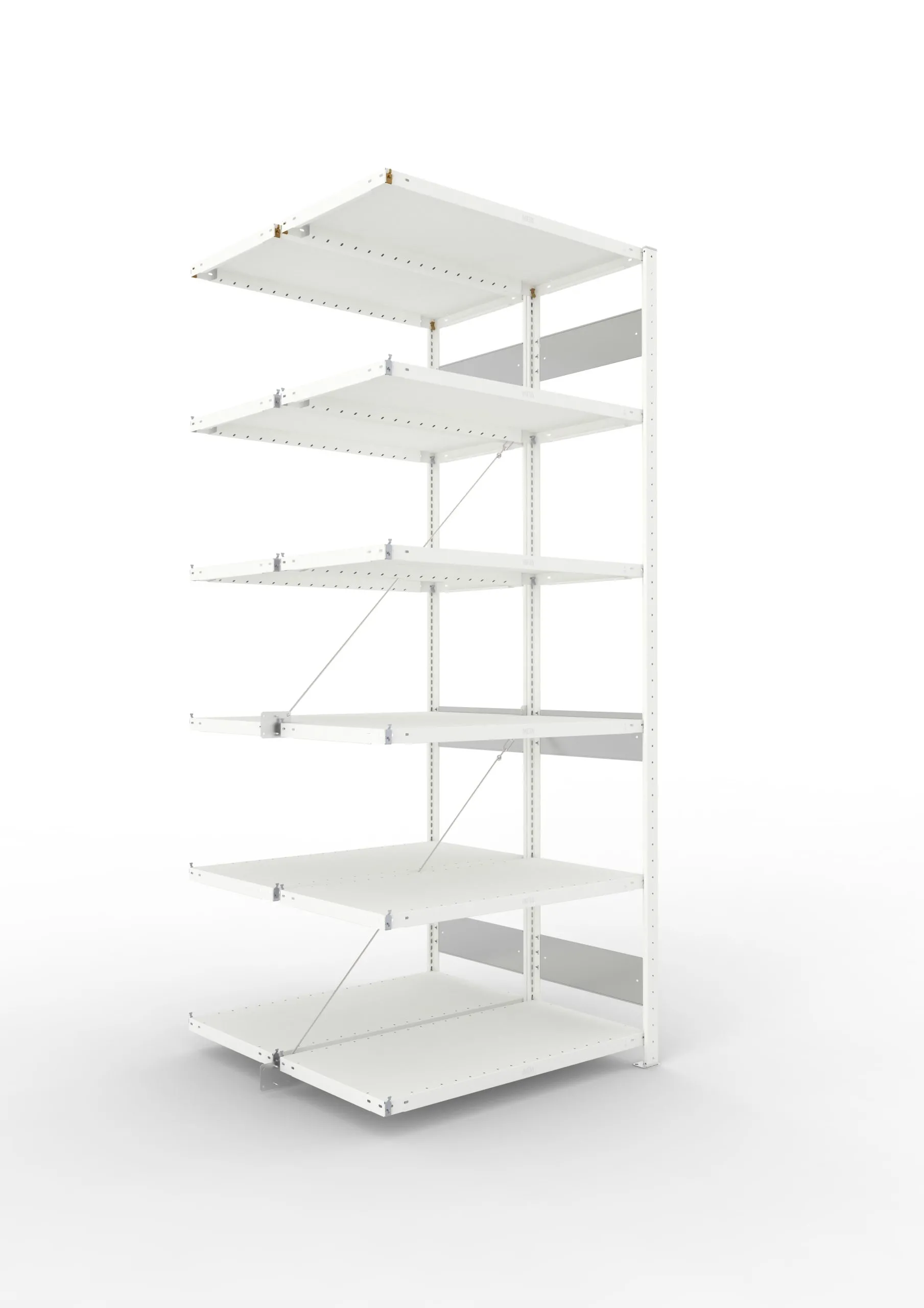 Meta Fachbodenregal Stecksystem S3 CLIP | Anbauregal | HxBxT 250x100x80cm | 6 Ebenen | Fachlast 230kg | Doppelseitige Bauart mit Diagonalverstrebung | Lichtgrau