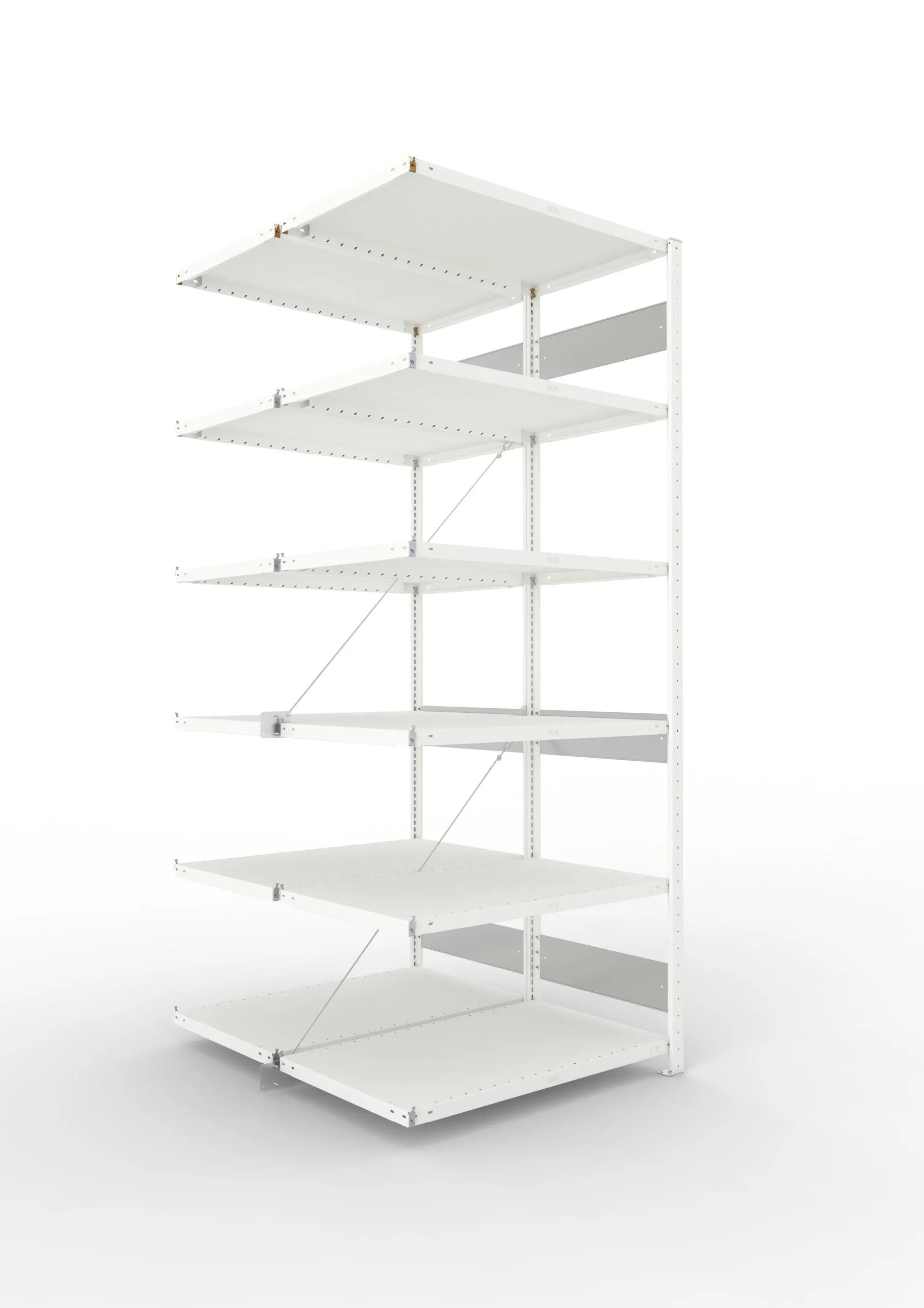 Meta Fachbodenregal Stecksystem S3 CLIP | Anbauregal | HxBxT 250x100x100cm | 6 Ebenen | Fachlast 230kg | Doppelseitige Bauart mit Diagonalverstrebung | Lichtgrau