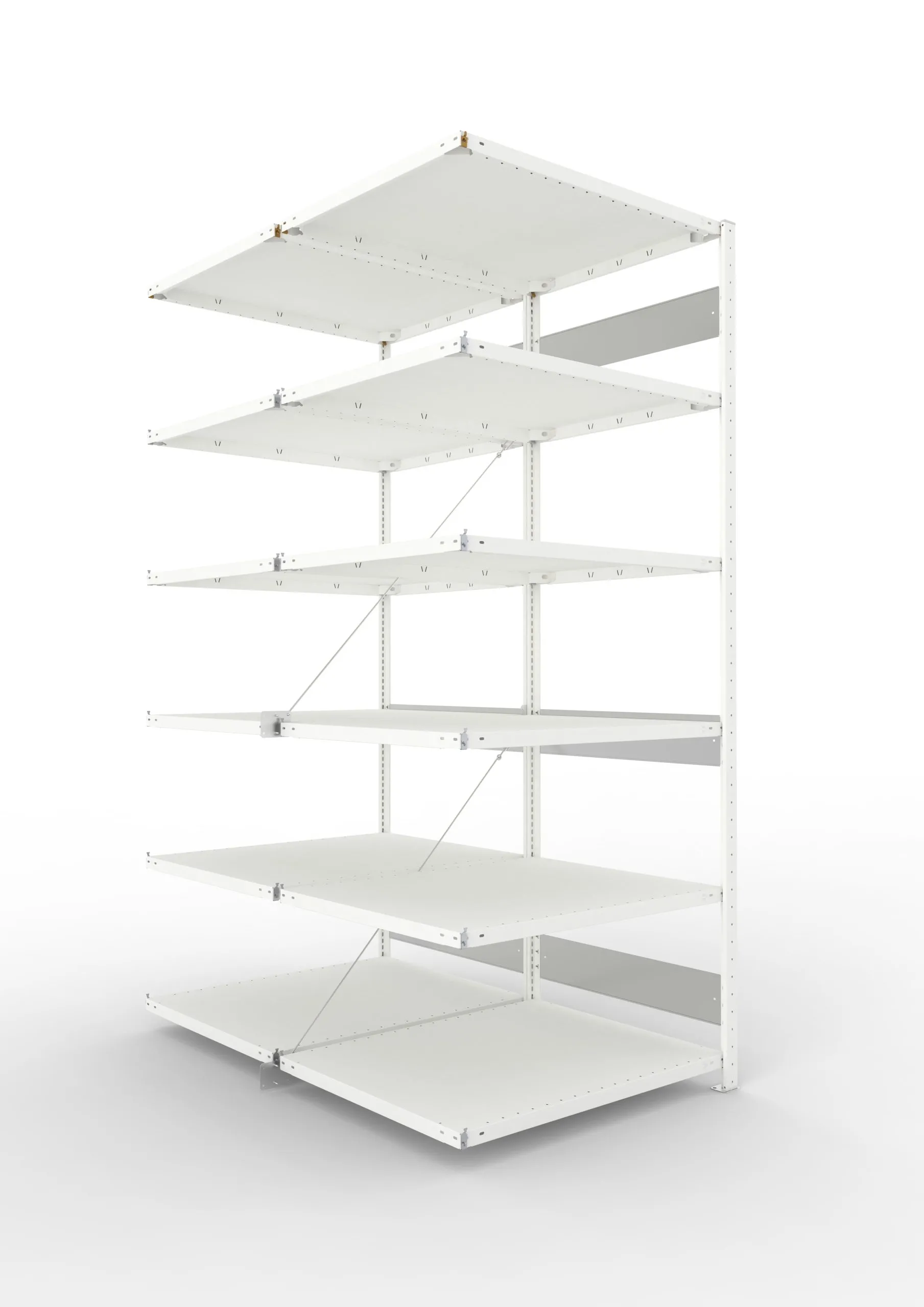 Meta Fachbodenregal Stecksystem S3 CLIP | Anbauregal | HxBxT 250x100x160cm | 6 Ebenen | Fachlast 230kg | Doppelseitige Bauart mit Diagonalverstrebung | Lichtgrau