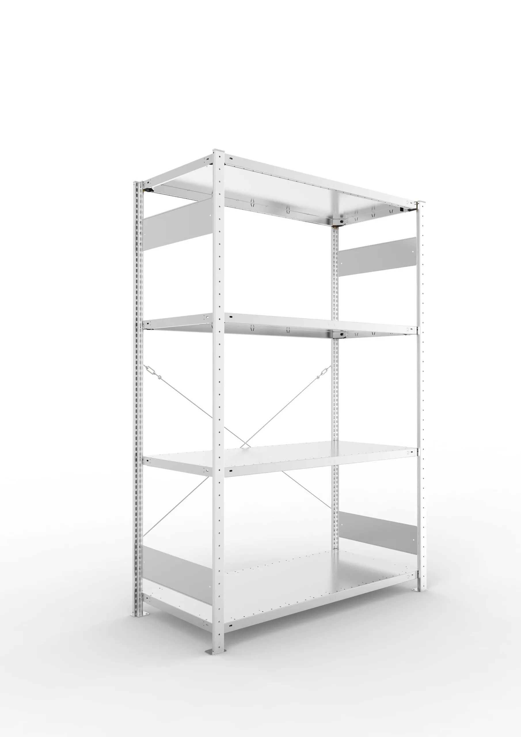 Meta Fachbodenregal Stecksystem S3 CLIP | Grundregal | HxBxT 200x130x60cm | 4 Ebenen | Fachlast 230kg | Einseitig nutzbar | Verzinkt