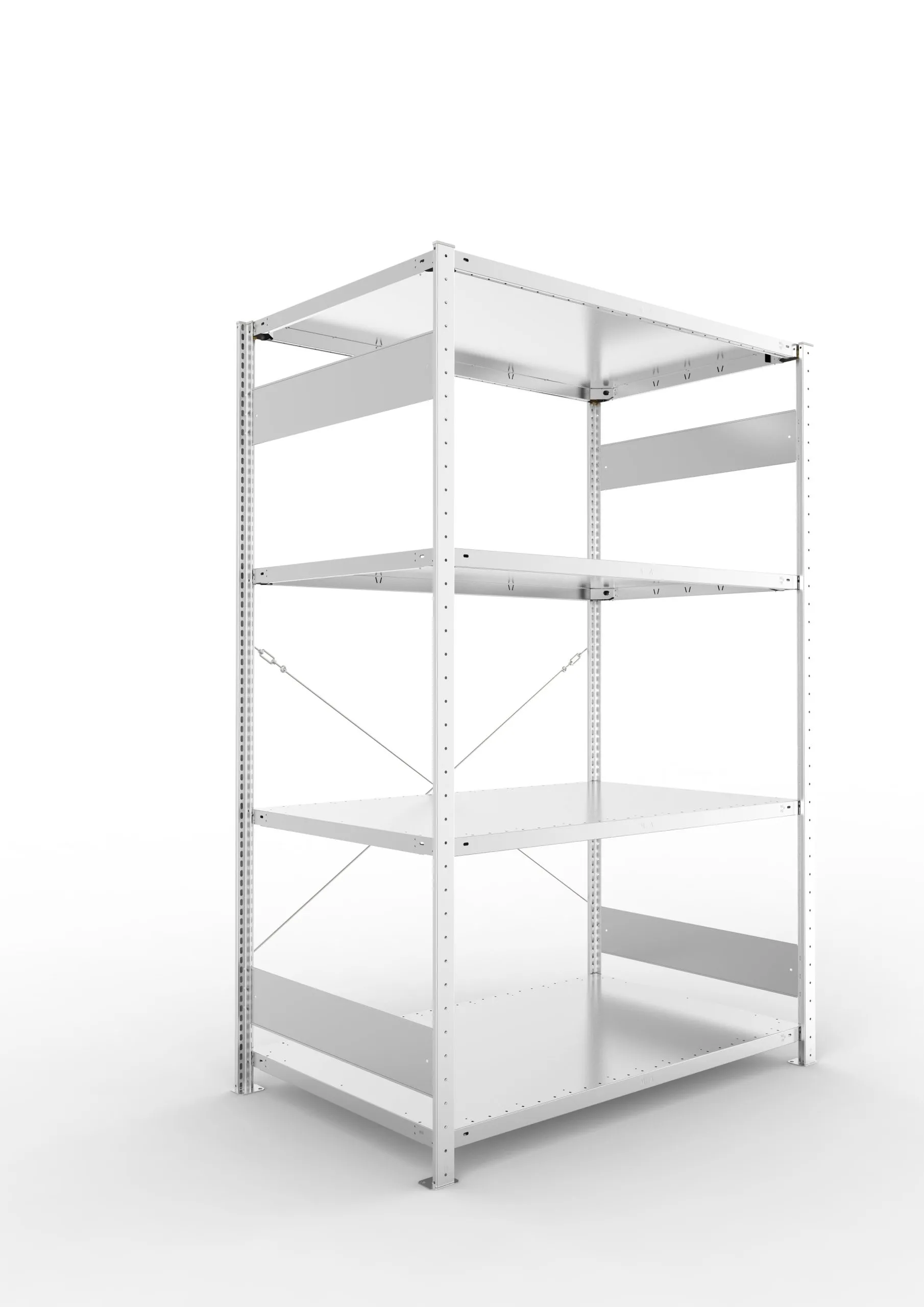 Meta Fachbodenregal Stecksystem S3 CLIP | Grundregal | HxBxT 200x130x80cm | 4 Ebenen | Fachlast 230kg | Einseitig nutzbar | Verzinkt