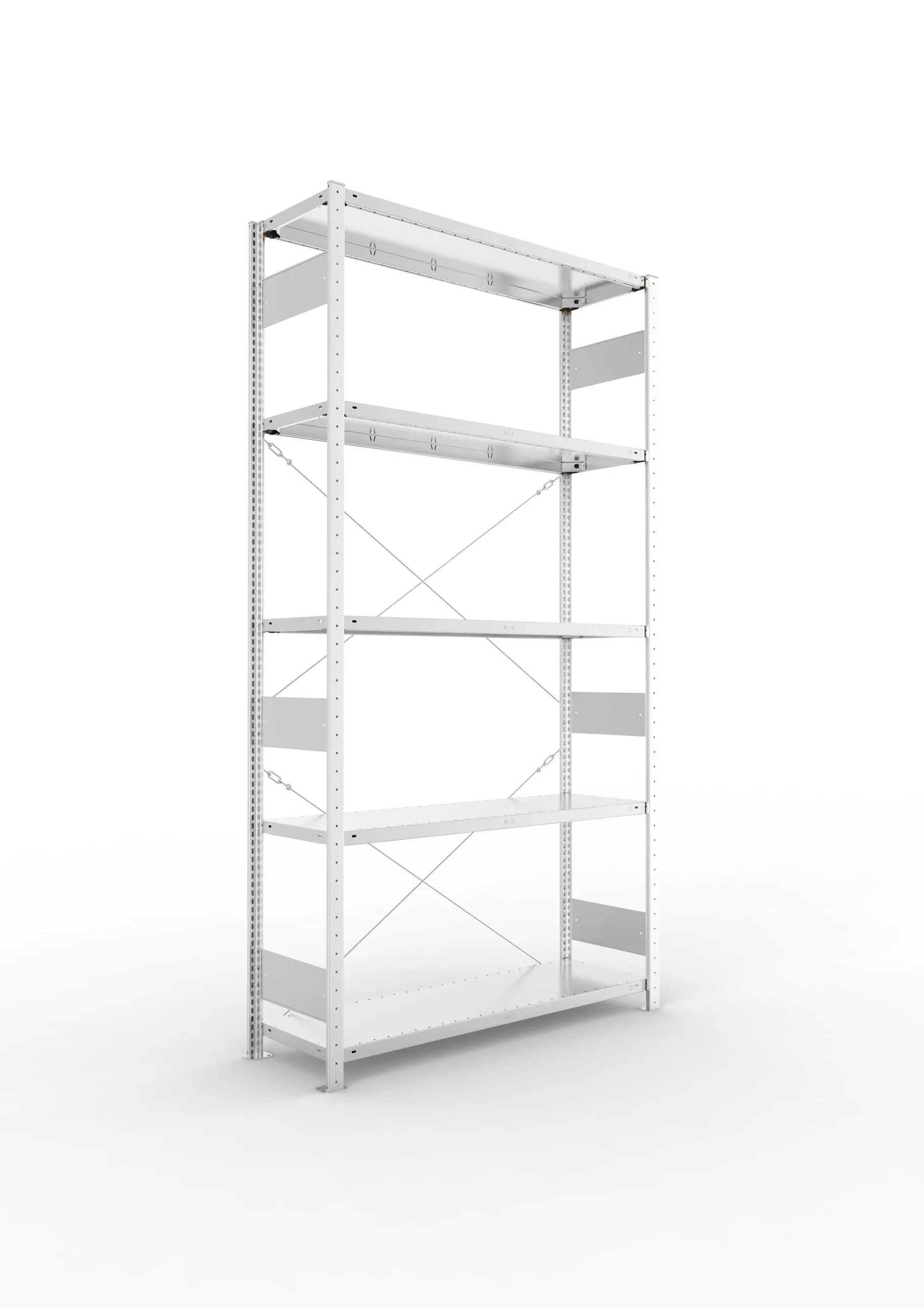 Meta Fachbodenregal Stecksystem S3 CLIP | Grundregal | HxBxT 250x130x40cm | 5 Ebenen | Fachlast 230kg | Einseitig nutzbar | Verzinkt