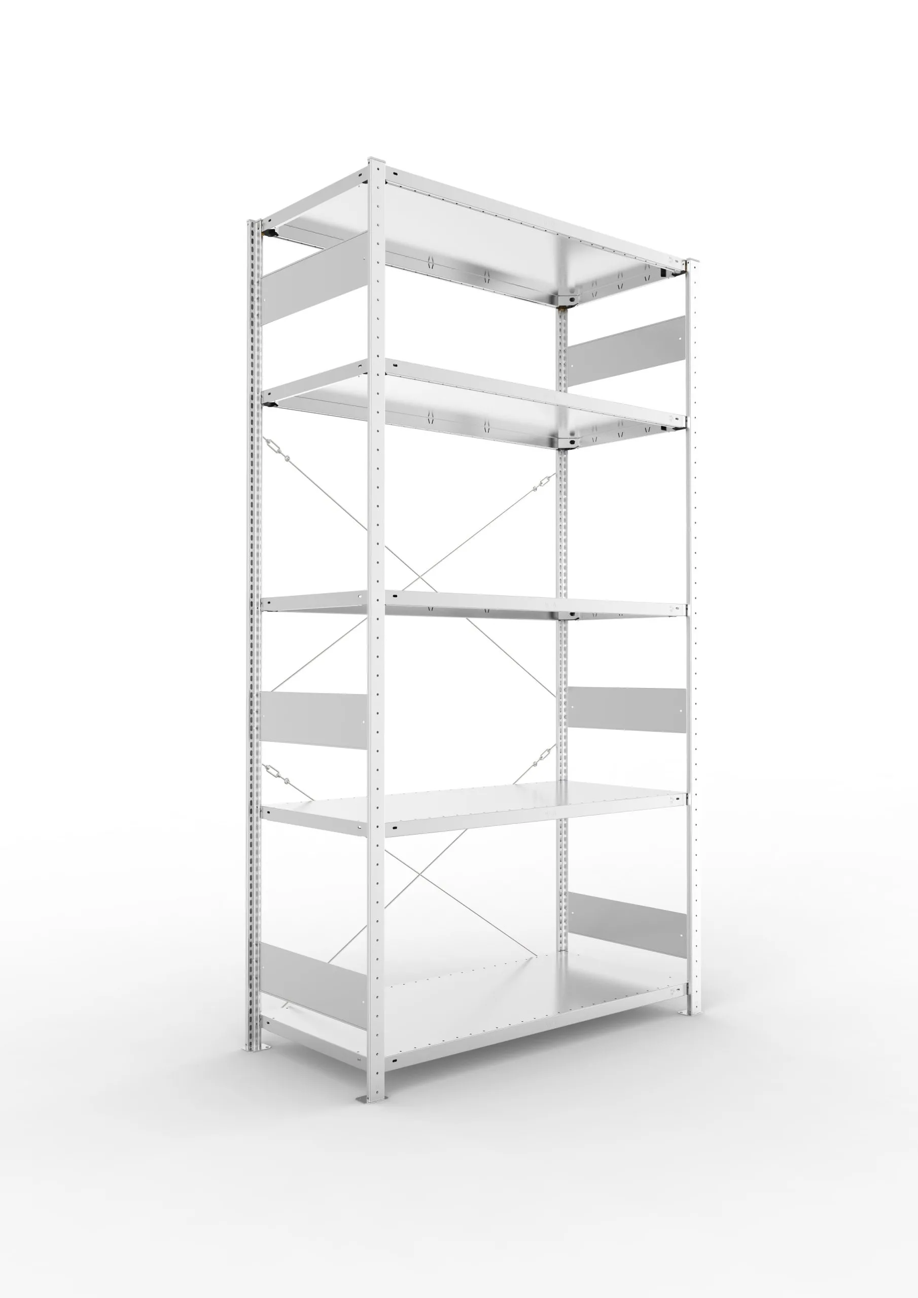 Meta Fachbodenregal Stecksystem S3 CLIP | Grundregal | HxBxT 250x130x60cm | 5 Ebenen | Fachlast 230kg | Einseitig nutzbar | Verzinkt