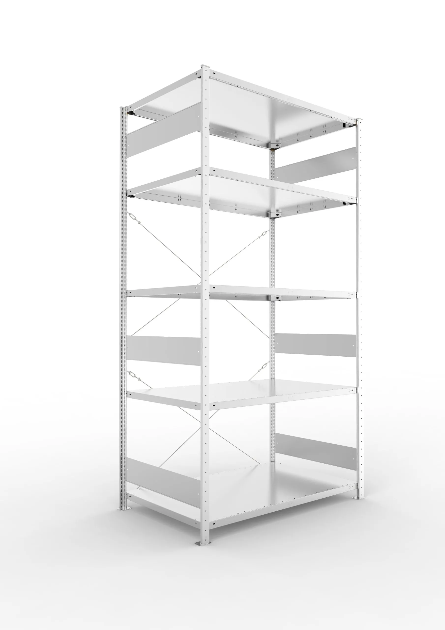 Meta Fachbodenregal Stecksystem S3 CLIP | Grundregal | HxBxT 250x130x80cm | 5 Ebenen | Fachlast 230kg | Einseitig nutzbar | Verzinkt