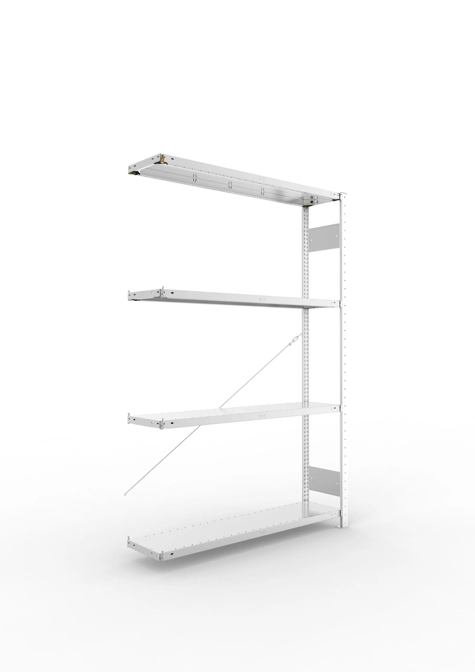 Meta Fachbodenregal Stecksystem S3 CLIP | Anbauregal | HxBxT 200x130x30cm | 4 Ebenen | Fachlast 230kg | Einseitig nutzbar | Verzinkt