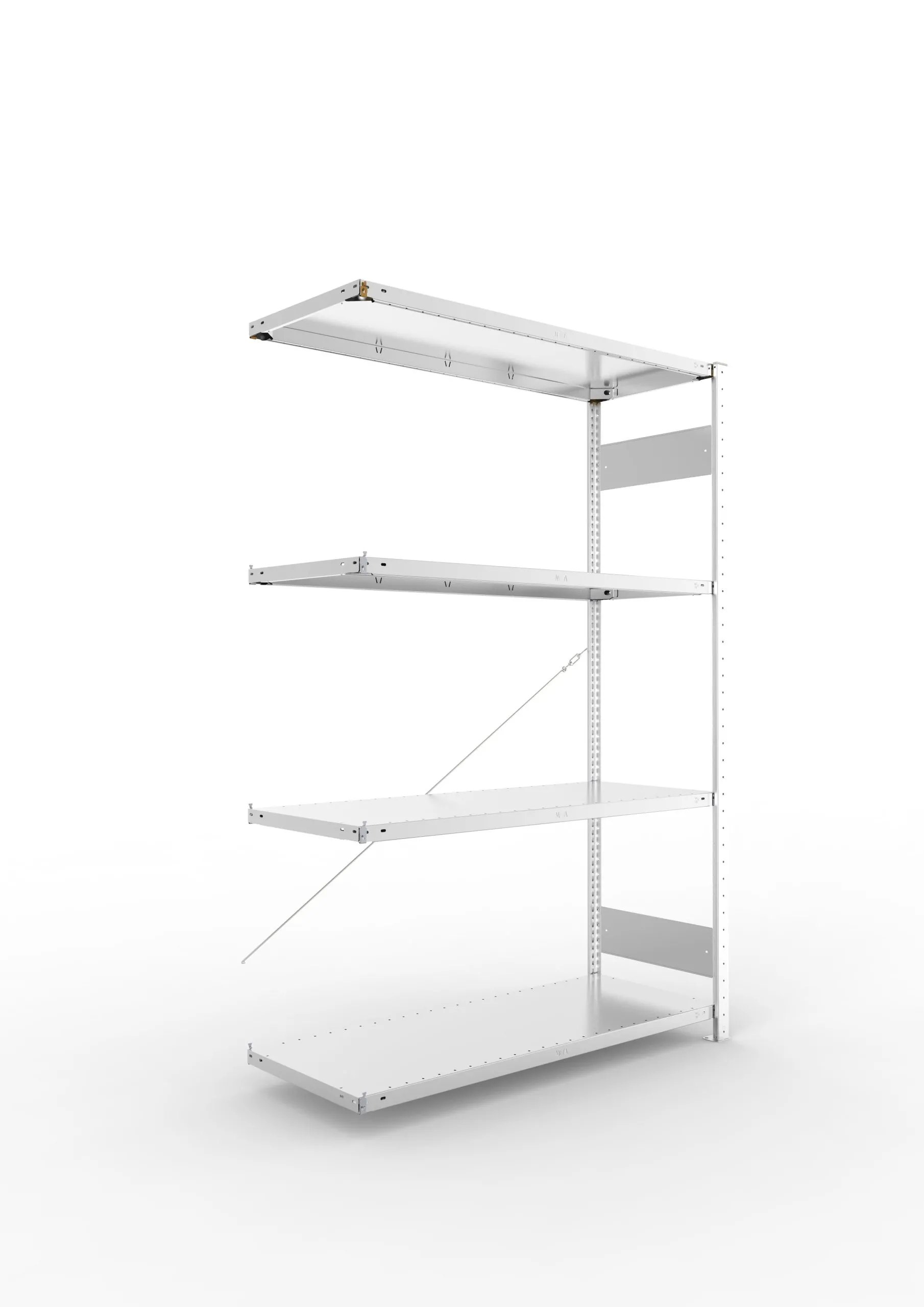 Meta Fachbodenregal Stecksystem S3 CLIP | Anbauregal | HxBxT 200x130x50cm | 4 Ebenen | Fachlast 230kg | Einseitig nutzbar | Verzinkt
