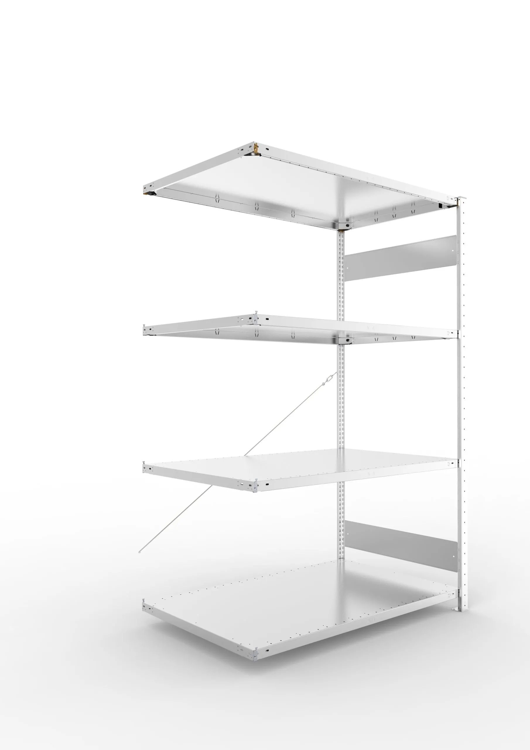 Meta Fachbodenregal Stecksystem S3 CLIP | Anbauregal | HxBxT 200x130x80cm | 4 Ebenen | Fachlast 230kg | Einseitig nutzbar | Verzinkt