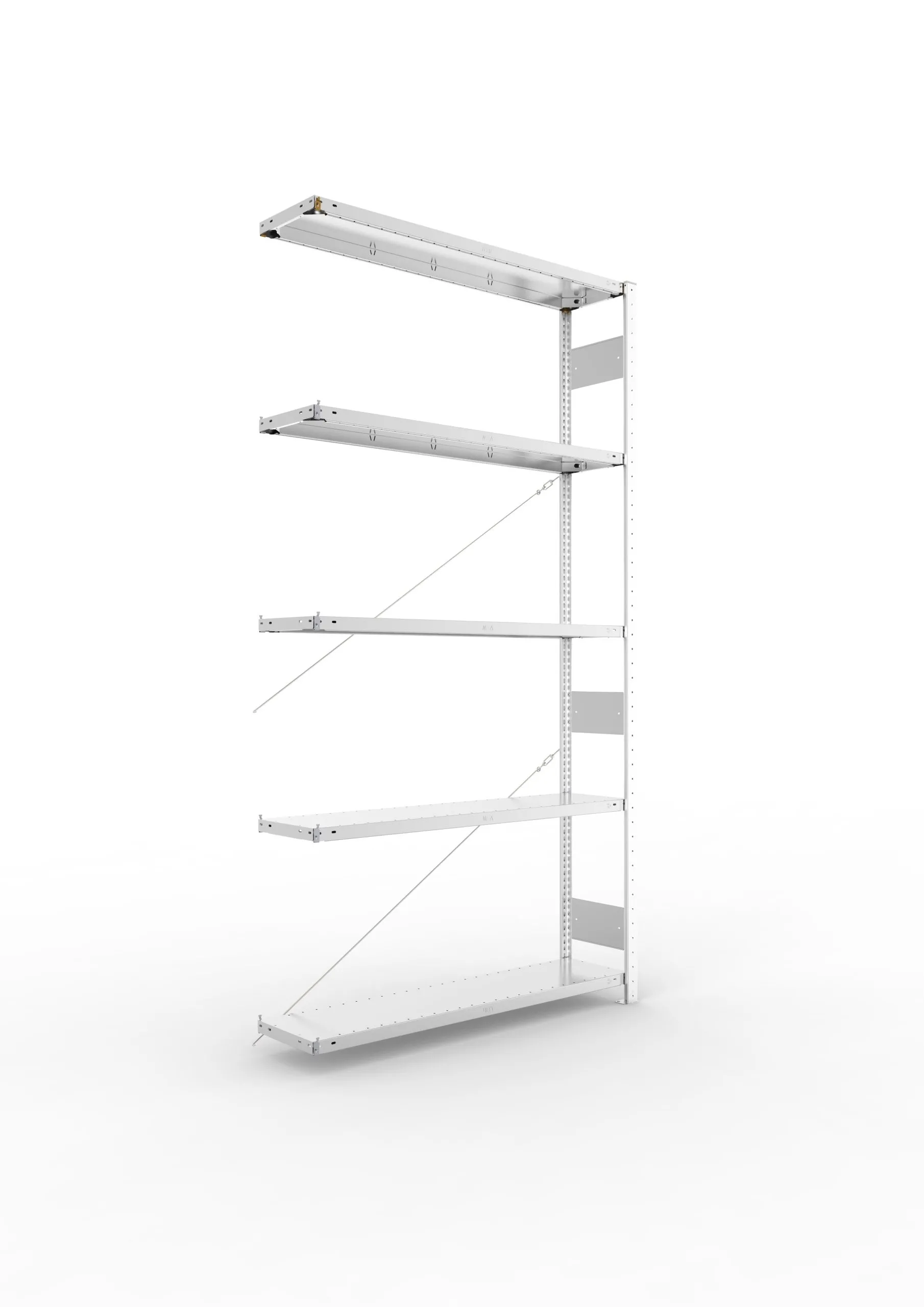 Meta Fachbodenregal Stecksystem S3 CLIP | Anbauregal | HxBxT 250x130x30cm | 5 Ebenen | Fachlast 230kg | Einseitig nutzbar | Verzinkt