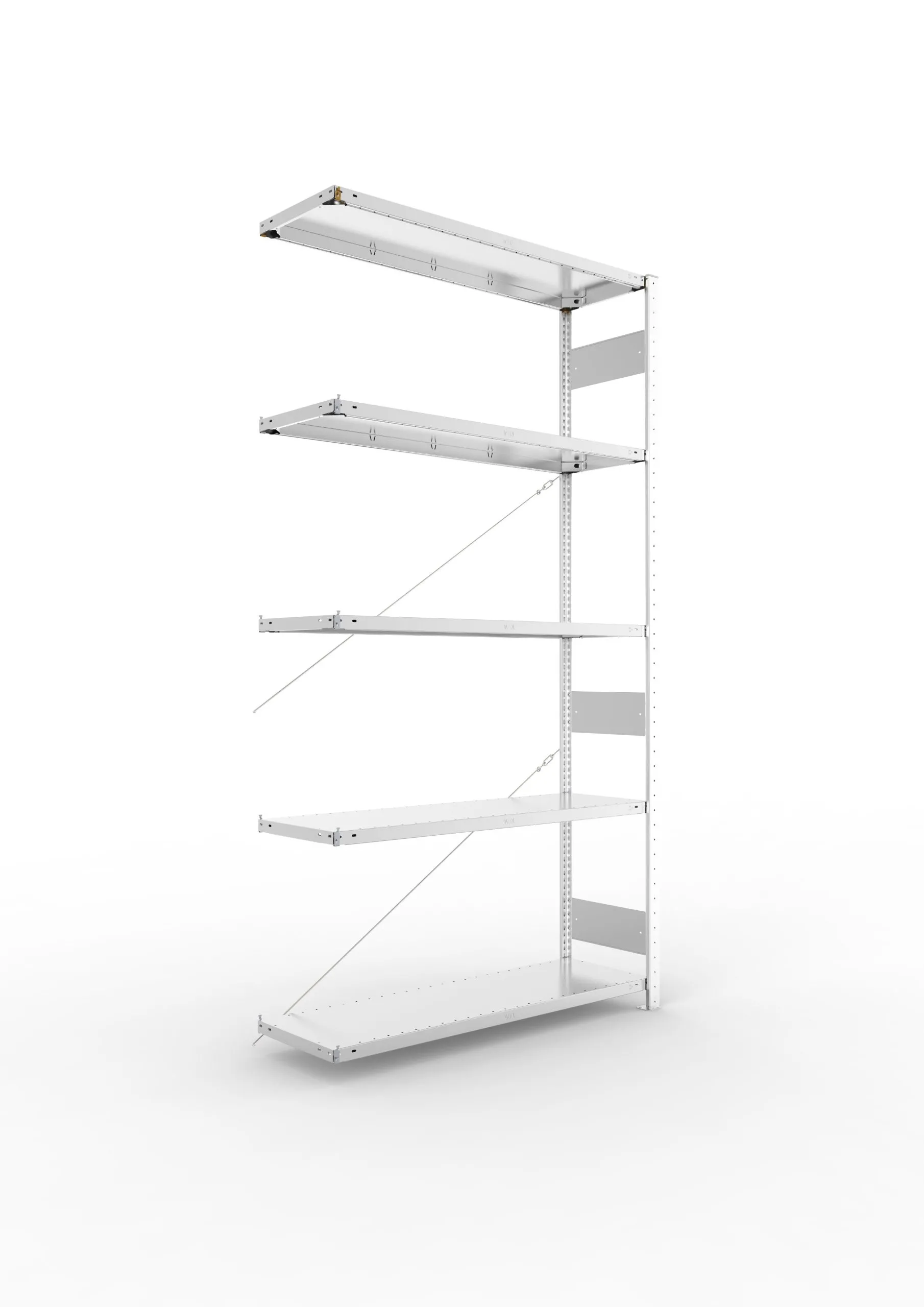 Meta Fachbodenregal Stecksystem S3 CLIP | Anbauregal | HxBxT 250x130x40cm | 5 Ebenen | Fachlast 230kg | Einseitig nutzbar | Verzinkt