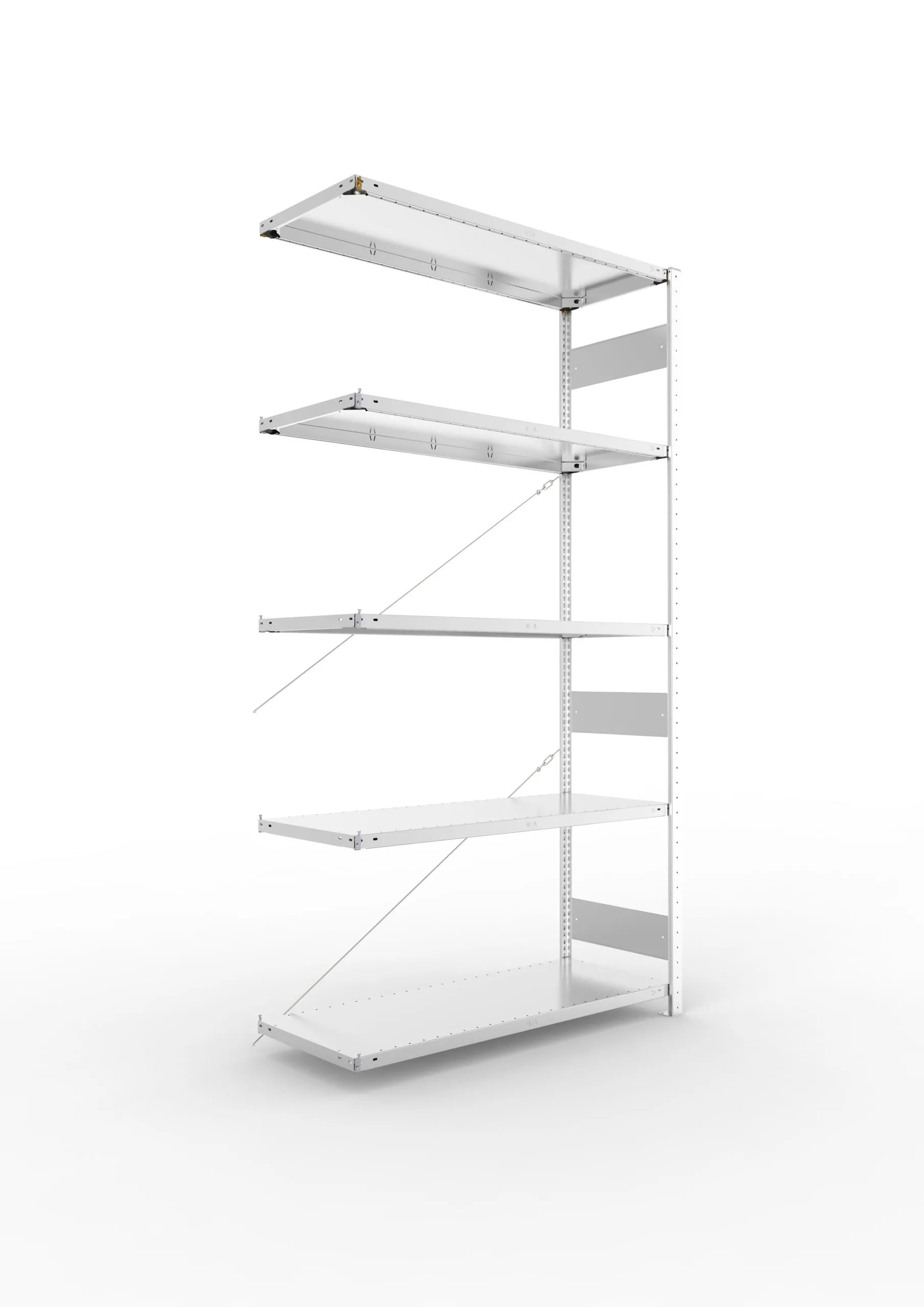 Meta Fachbodenregal Stecksystem S3 CLIP | Anbauregal | HxBxT 250x130x50cm | 5 Ebenen | Fachlast 230kg | Einseitig nutzbar | Verzinkt