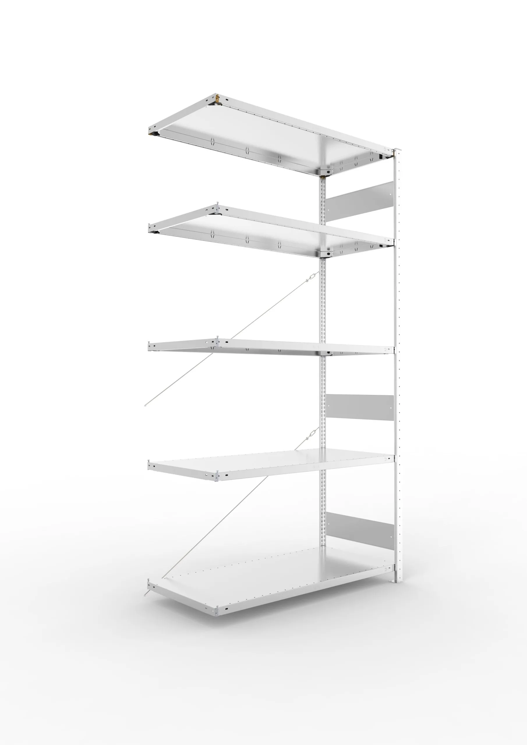 Meta Fachbodenregal Stecksystem S3 CLIP | Anbauregal | HxBxT 250x130x60cm | 5 Ebenen | Fachlast 230kg | Einseitig nutzbar | Verzinkt