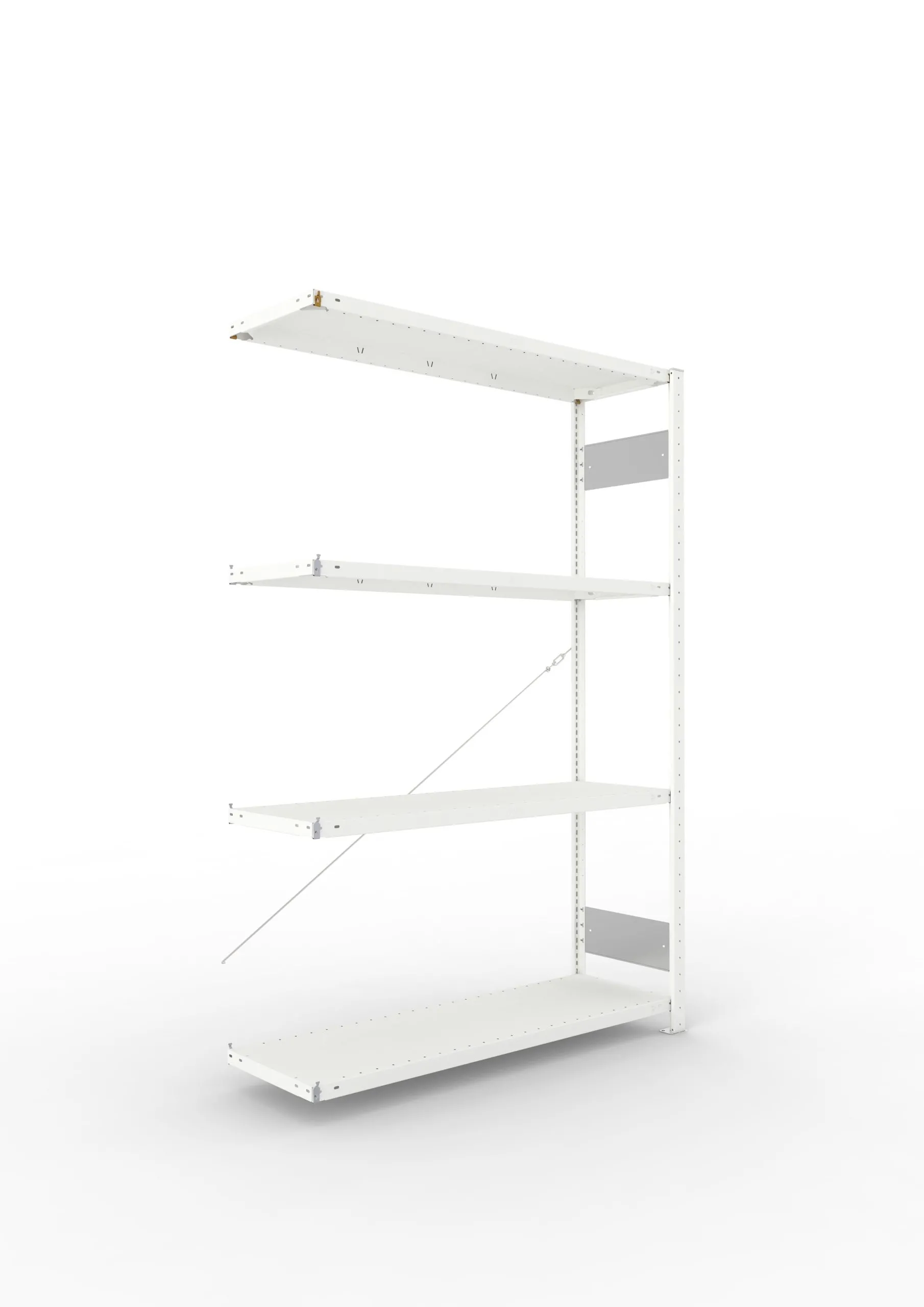 Meta Fachbodenregal Stecksystem S3 CLIP | Anbauregal | HxBxT 200x130x40cm | 4 Ebenen | Fachlast 230kg | Einseitig nutzbar | Lichtgrau